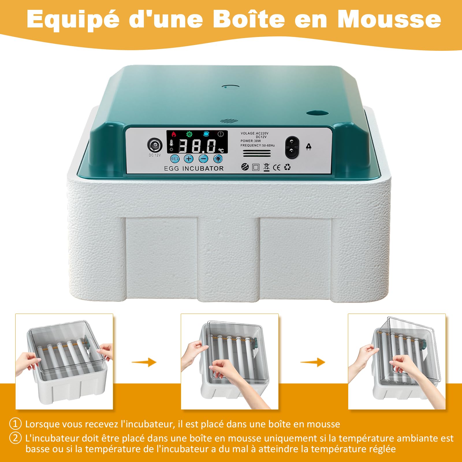 CoInceptus Couveuse Oeuf Automatique, Incubateur Oeuf Automatique 12-16 Oeufs avec Retournement Automatique des œufs et Ajout Automatique d'eau, Couveuses pour œufs de Volailles