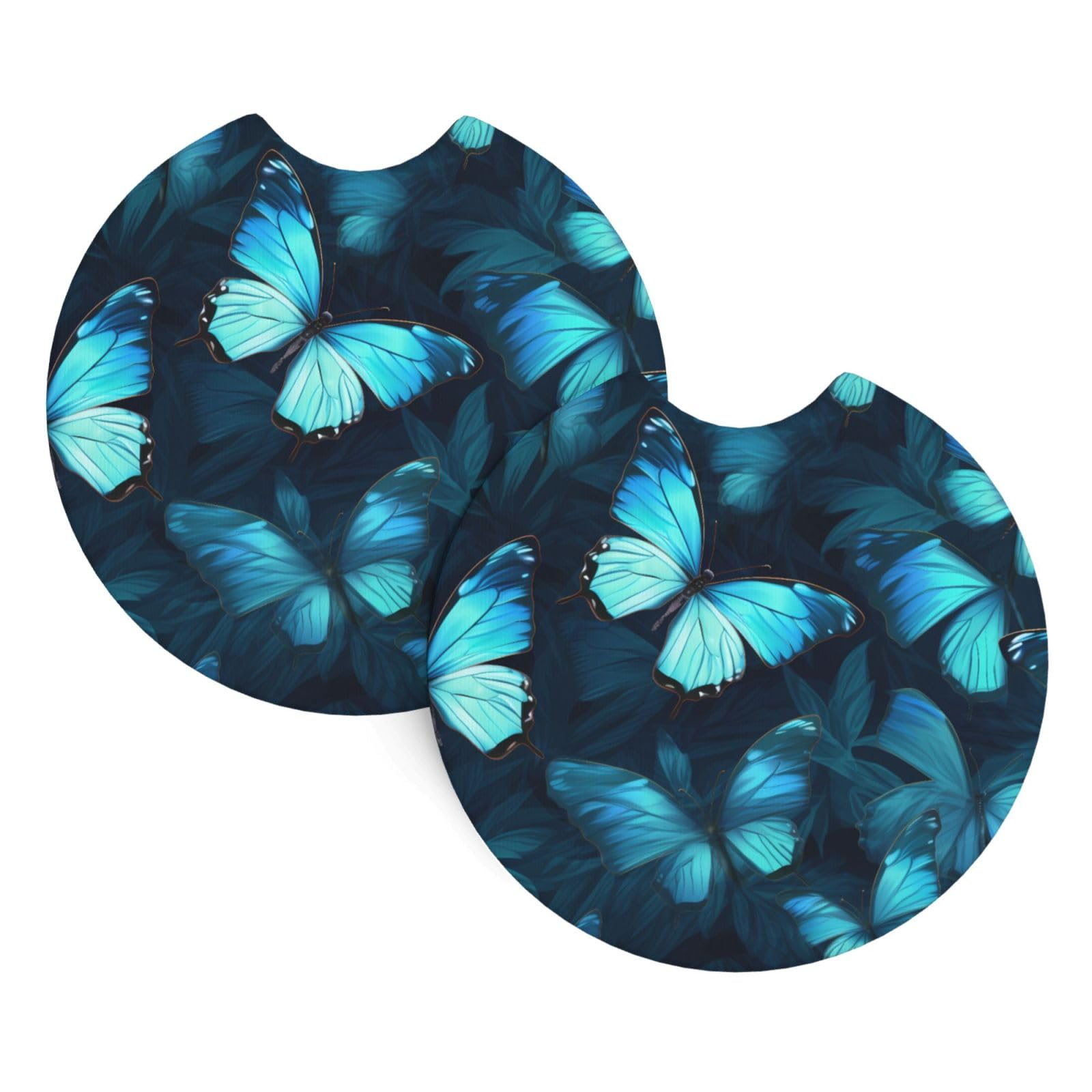 Many Blue Butterfly Printed Two Sets of Anti Slip and Waterproof Beverage mats for General Purpose car Coasters