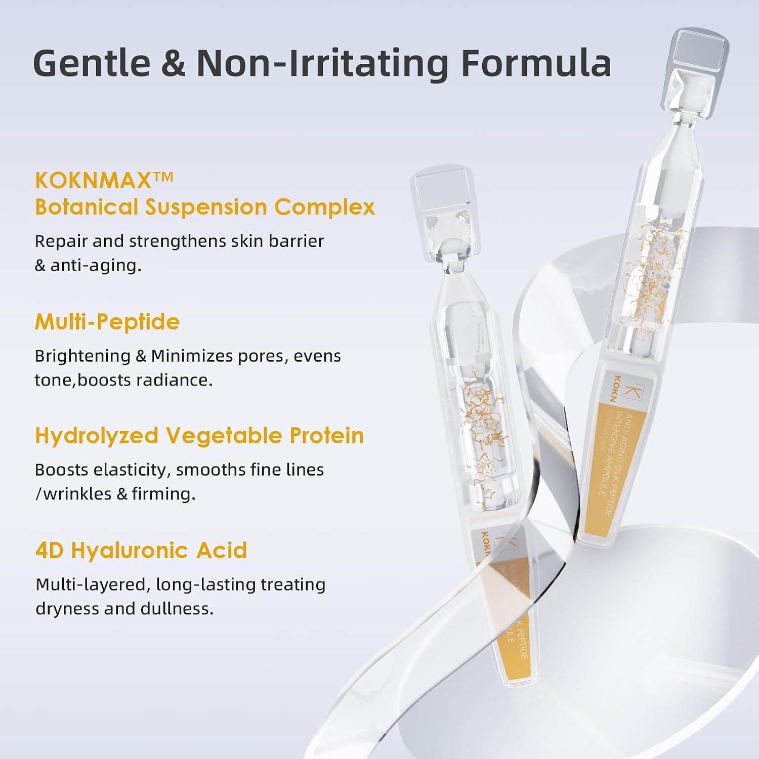 Silk Peptide Intensive Lifting Ampoule, Anti-Aging Hydrating Serum, KOKN™ Complex, Multi Peptide, Collagen, Niacinamide, 4D Hyaluronic Acid Serum for Wrinkles & Fine Lines & Radiance (1.5fl.oz)
