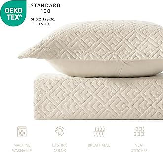 EXQ Home Summer Quilt Set Full/Queen Size Beige 3 Piece,Lightweight Soft Coverlet Modern Style Squares Pattern Bedspread Set for All Season(1 Quilt,2 Pillow Shams)