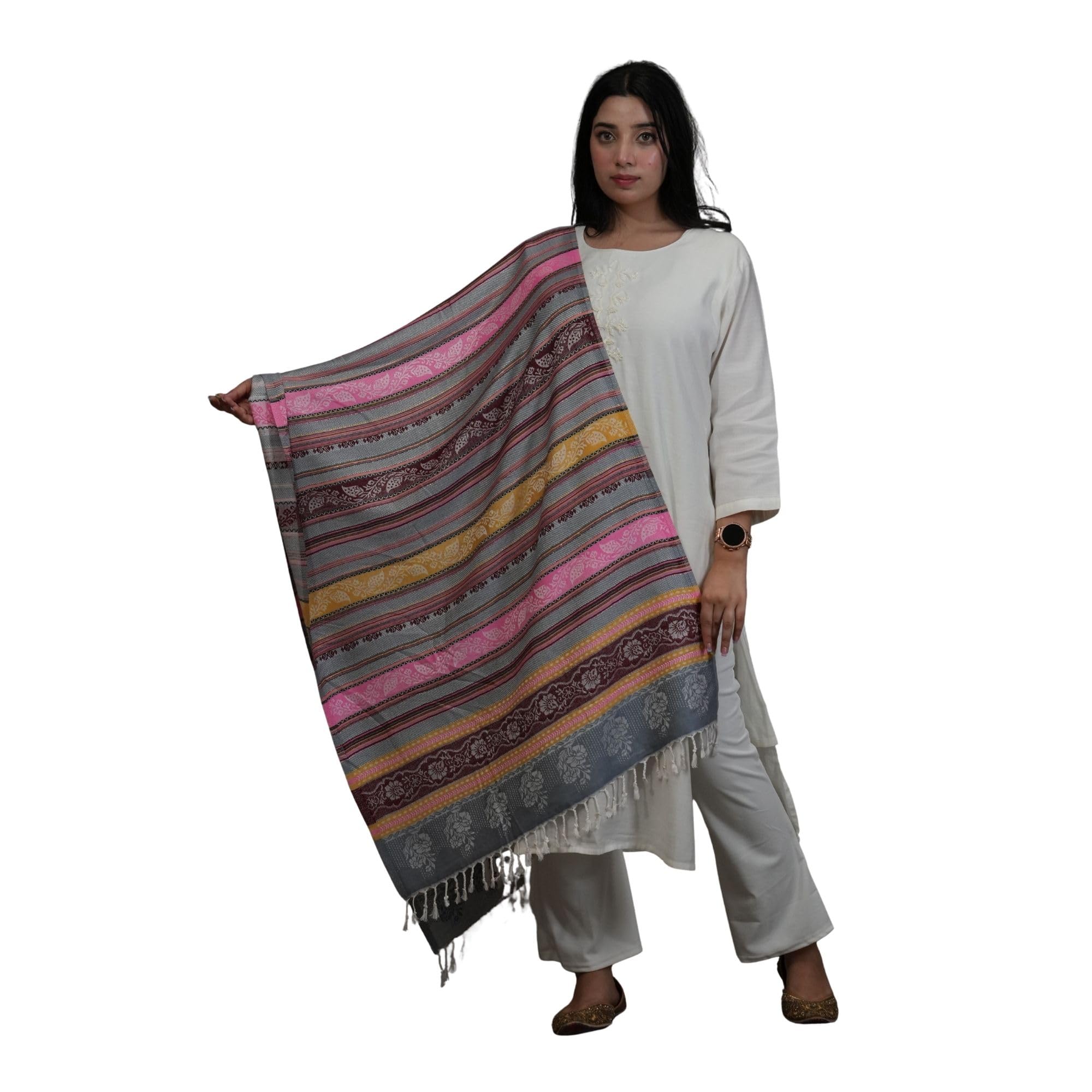 Women's Acrylic Striped Shawl | Soft Lightweight Ethnic Winter Wrap-image-16