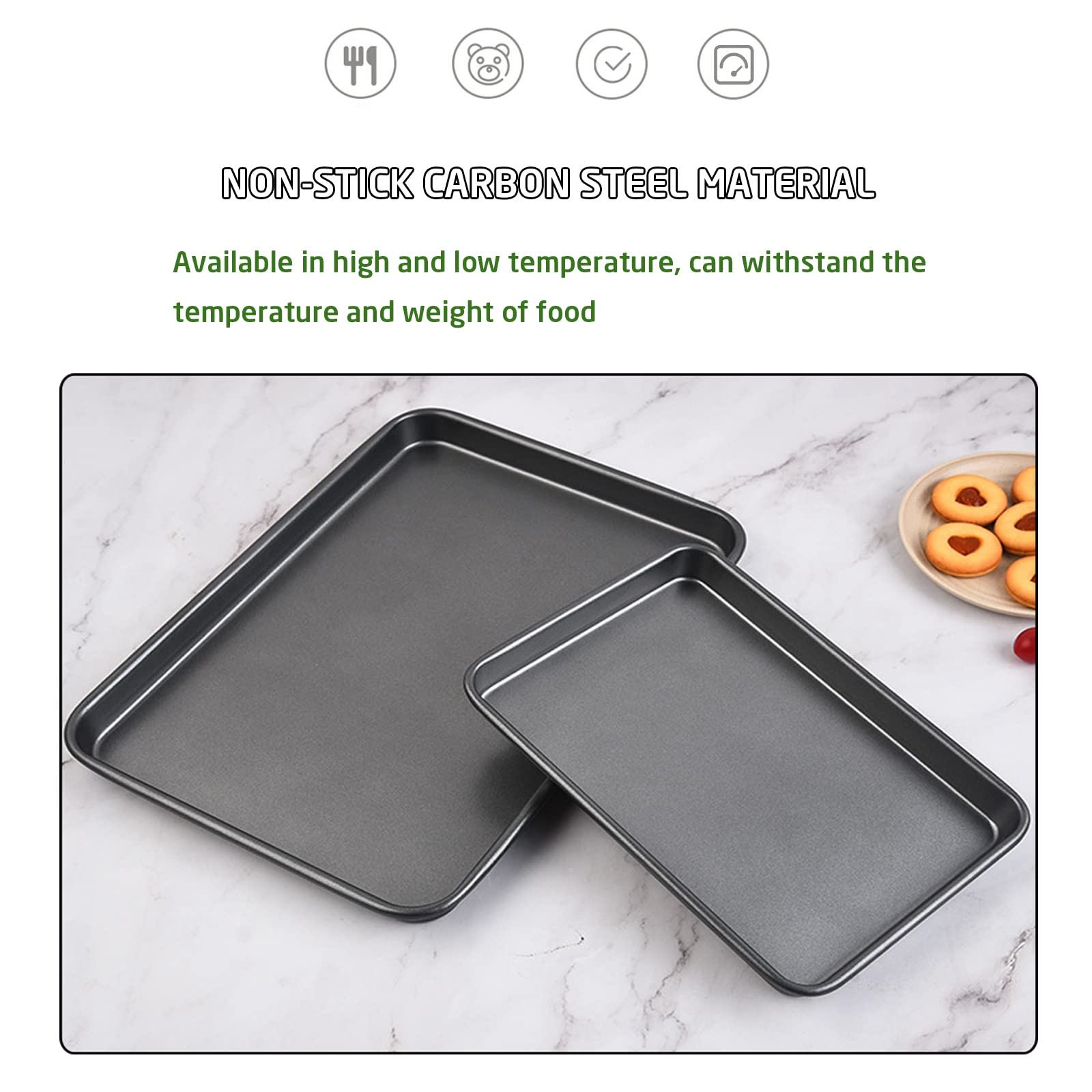 Juego de 3 bandejas antiadherentes para horno de acero al carbono, resistentes y de color negro