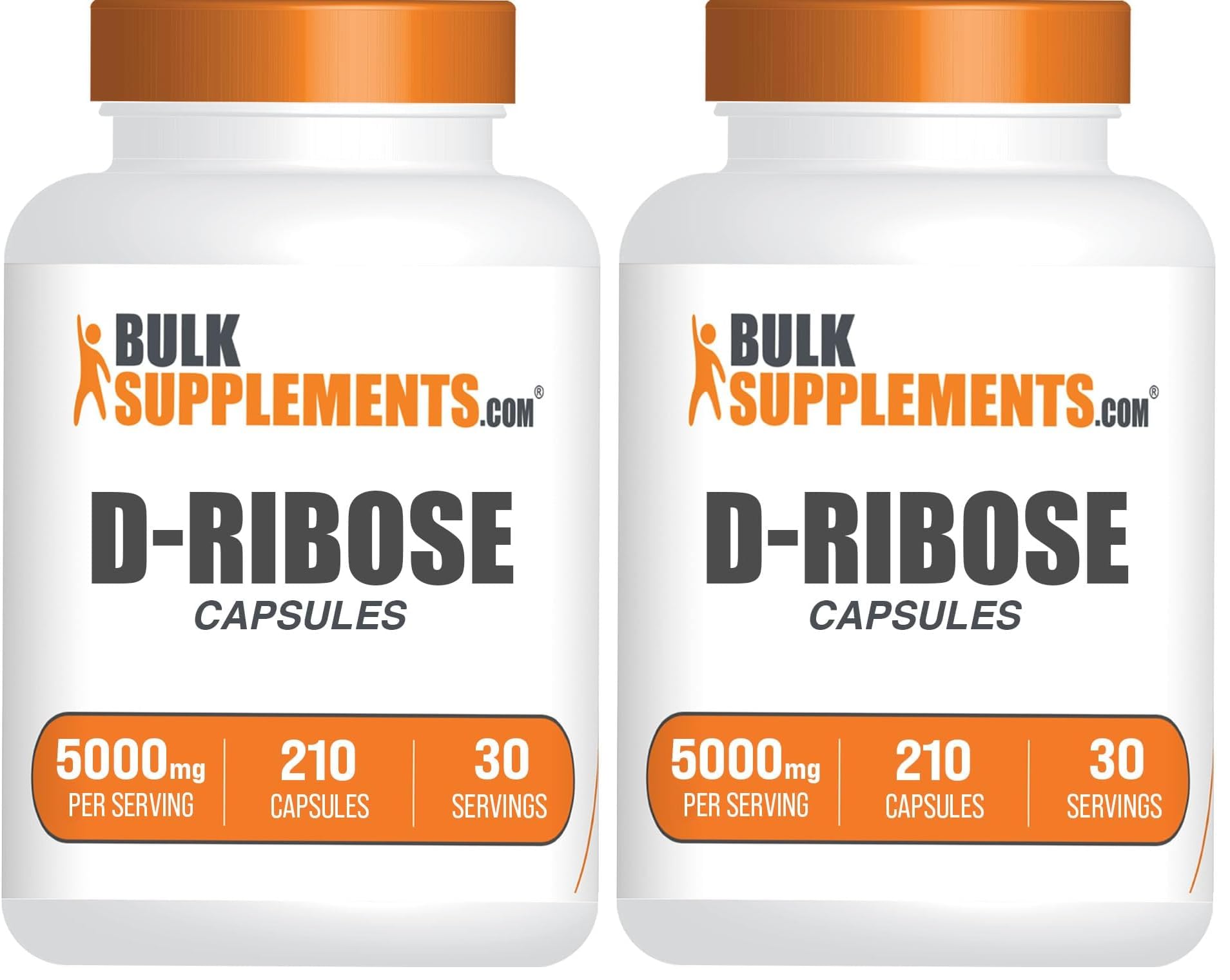 BulkSupplements.com D-Ribose Capsules - Ribose Supplement, for Energy Support - Gluten Free, 7 Capsules per Serving (5000mg), 210 Count (Pack of 2)