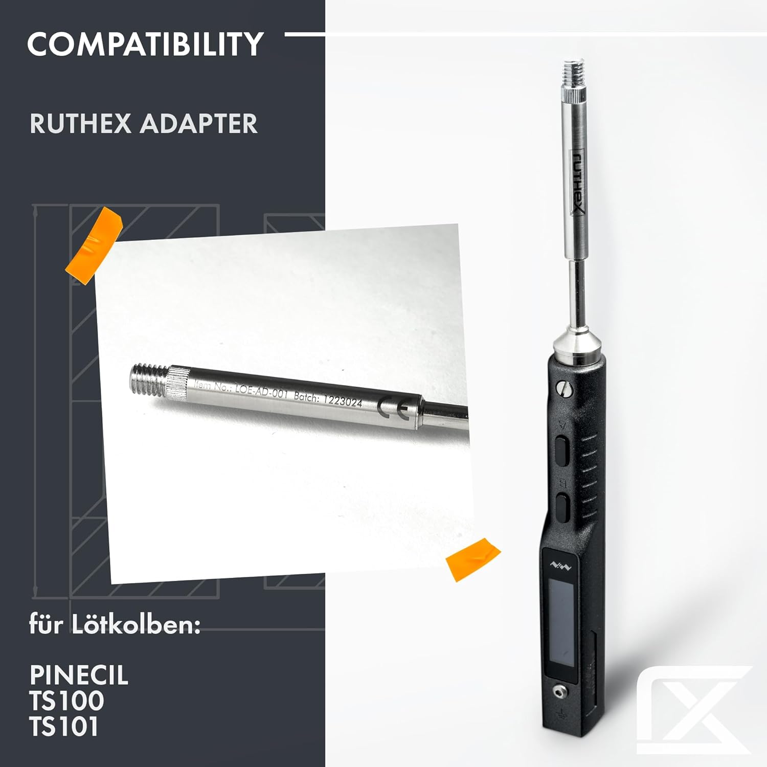 ruthex Bundle Soldering Tips for Thread Inserts M2 / M2.5 / M3 / M4 / M5 / M6 / M8 - #2-56 / #4-40/ #6-32 / #8-32/ #10-24 1/4" and Soldering Iron Adapter 900M and TS100