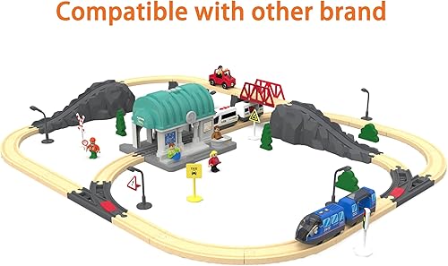 Miniatura 4 de Estación de tren para pistas de madera, accesorios de tren túnel con sonidosluces para niños, juguetes de trenes para automóviles motorizados para