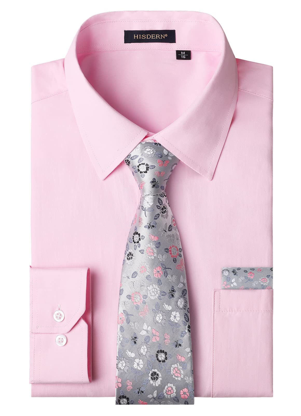 HISDERN Camisa para Hombre Manga Larga Formal Camisas y Corbata Elegante Color Sólido Camisa de Vestir Negocios Camisas Casual Boda con Bolsillo Regular Fit