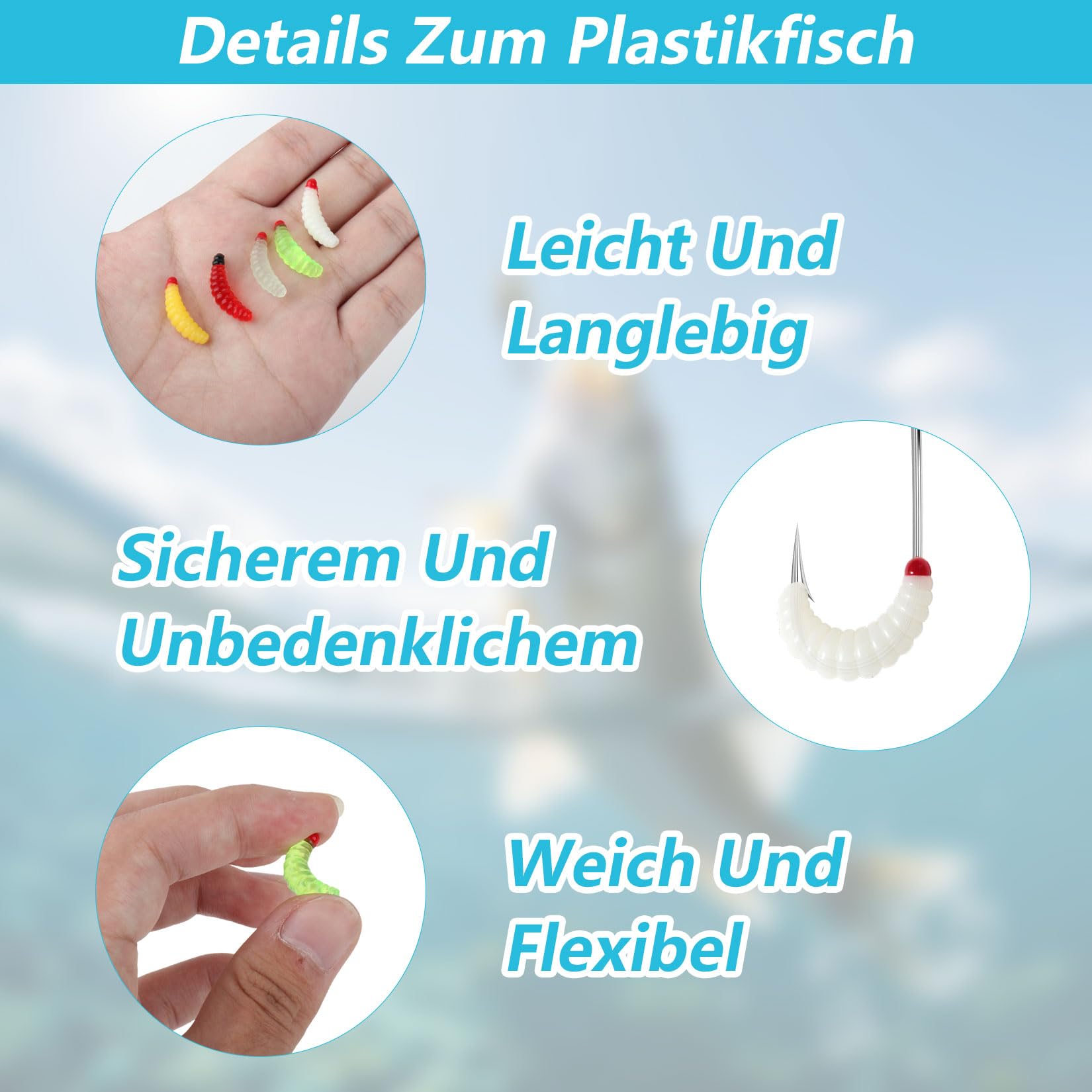 100 Pcs Kit de Señuelos de Pesca Suaves, Señuelos de PVC para Trucha, Perca y Lucioperca, Señuelo de Gusano de Blando para Cabezas Plomadas Estándar, Pesca de Lucio, Accesorios para Pescadores — view 3