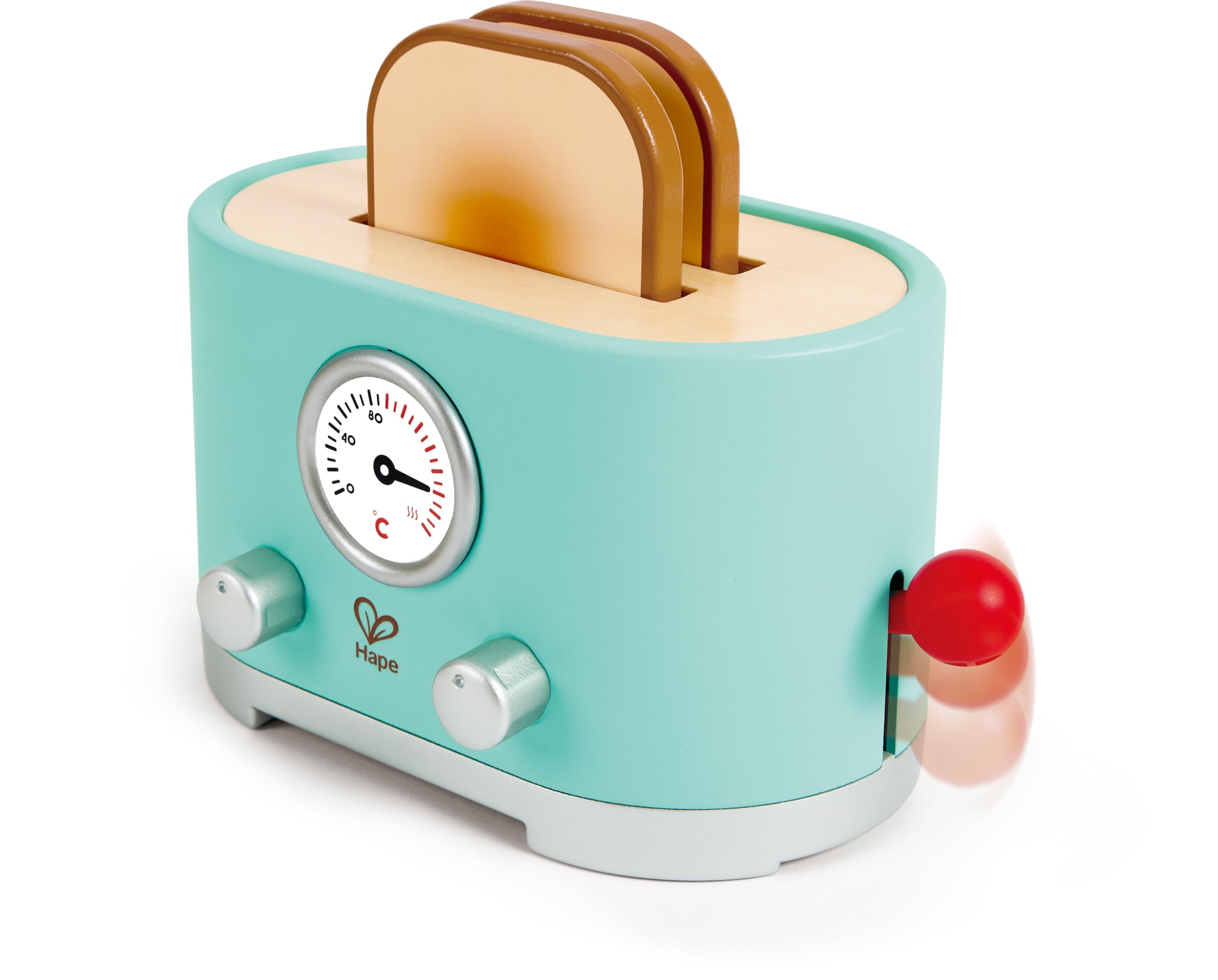 Hape Zestaw tosterów Ding & Pop-up, timer i akcesoria, realistyczna zabawa, wiek 24 m, fantazyjna zabawa
