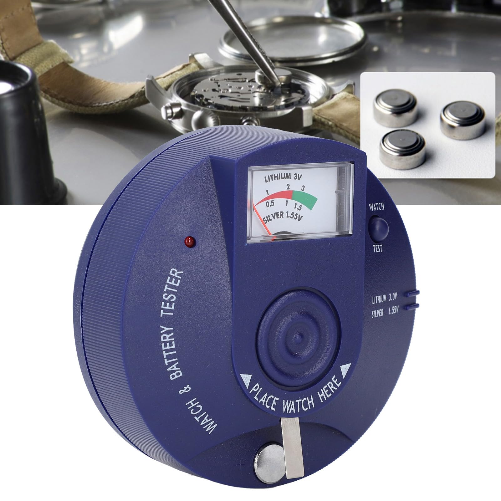 Testatore di batterie per orologi da polso e pile a bottone – Analizzatore portatile per batterie da,5 V e 3 V con rilevamento quarzo e test impulsi integrato