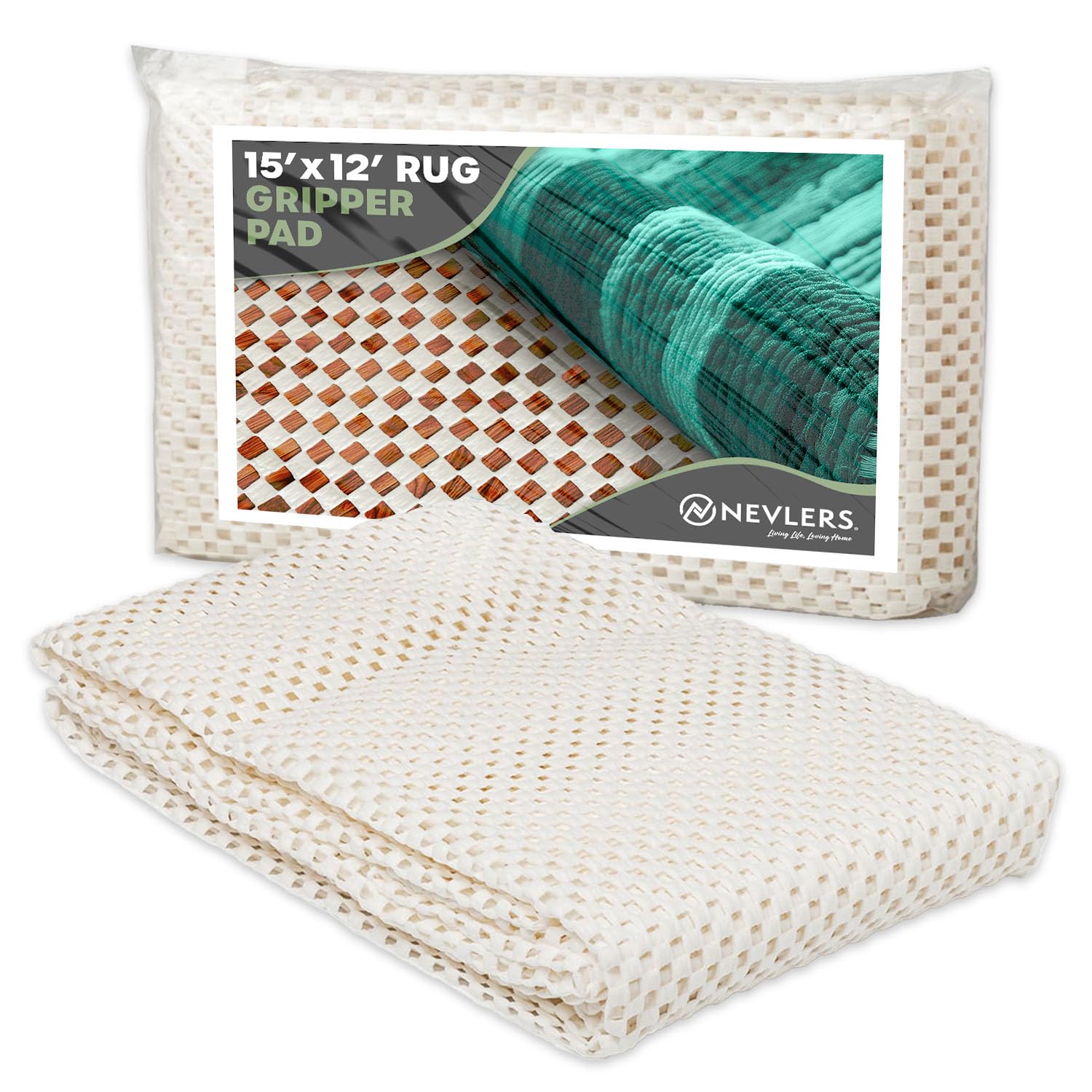 Nevlers 12'x15' Anti Skid Rug Gripper for Hardwood Floors & Other Surfaces | White PVC Foam Non Slip Rug Pad | Open Weave Anti Slip Rug Grips | Non
