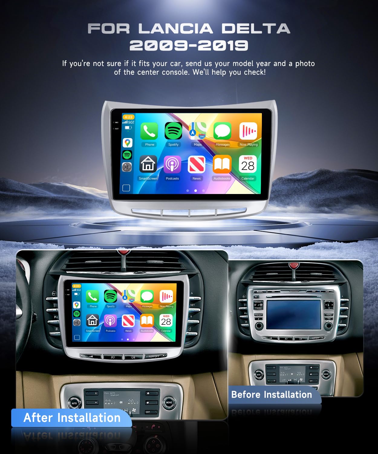 VECHTEL 4G+128G Autoradio Android 15 per Lancia Delta 2009-2019, 9'' Incell HD Schermo Tactile co Carplay Android Auto senza Fili, Stereo Auto Supporto GPS Wi-Fi USB Bluetooth Radio FM RDS Retrocamera