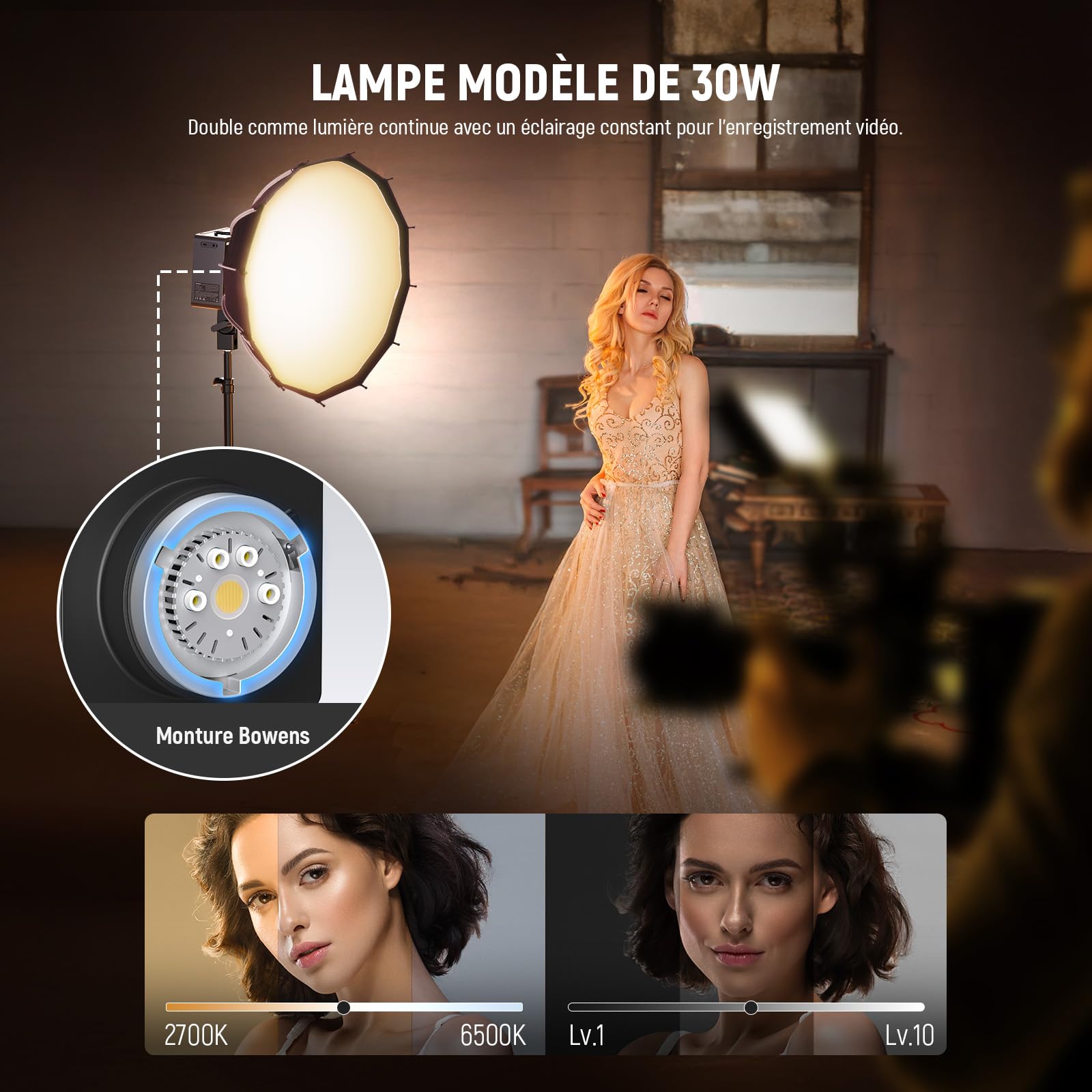 NEEWER Q6 600Ws 2,4GHz TTL Flash Studio extérieur avec app contrôle,Compatible avec Godox,Vitesses d'obturation 1/1 à 1/512,1/8000 HSS,Lampe Pilote LED Bicolore 30W,Temps Recharge de 0,01 à 0,9s