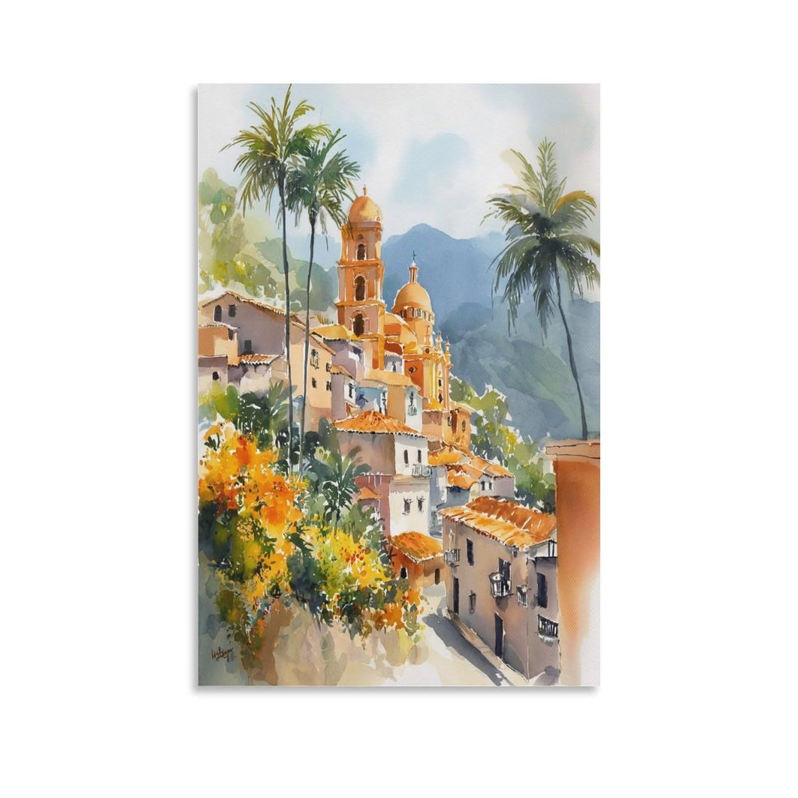 LCYNNH San Salvador Watercolor Painting 20x30inch(50x75cm) Vintage Travel Poster Watercolor Canvas Art