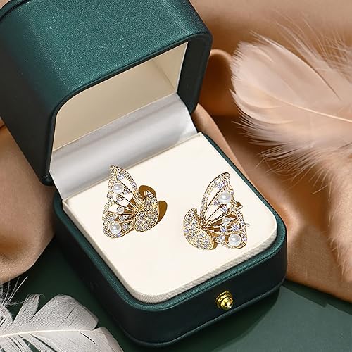 Miniatura 8 de kdhgoo Pendientes de plumas de ala de ángel de mariposas, aretes de perlas de mariposa, aretes con tachuelas para mujer, aretes de mariposa