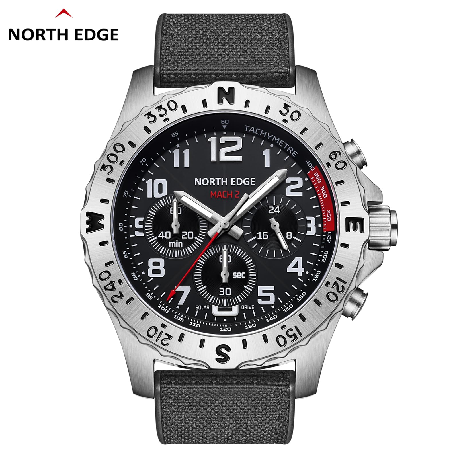 ERYUE Męski Chronograf Typu Pilot Zasilany energią słoneczną, ze 180-dniową rezerwą Chodu i świecącymi Wskazówkami do Aktywności na świeżym Powietrzu Zegarek ze Stali Nierdzewnej do Sportów Wodnych