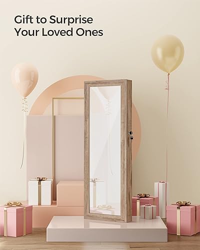 Miniatura 9 de SONGMICS Armario de joyería con espejo de 6 LED, 47.2 pulgadas de alto con cerradura para pared o puerta, organizador de joyas con espejo, 2