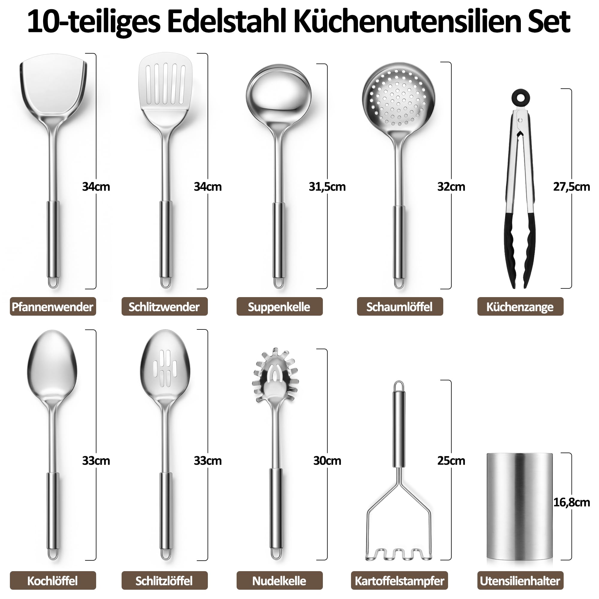 Joyfair Set di 10 utensili da cucina in acciaio inox (10)