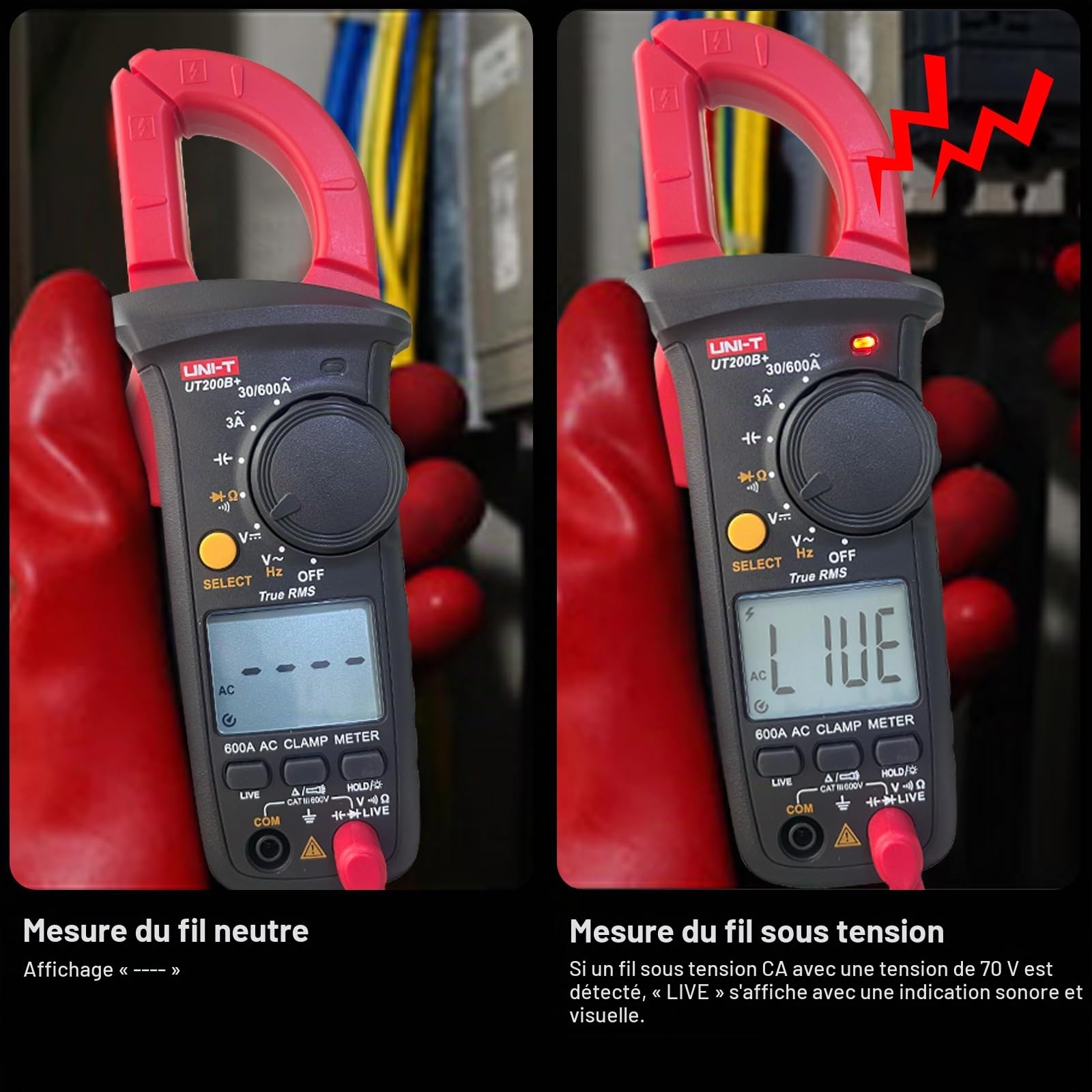 UNI-T UT200B+ Pince Ampèremétrique, True RMS Automatique Gamme Multimètre numérique Avec écran rétroéclairé, Mesure Tension AC/DC, Courant AC, Résistance, Continuité, Diode Amperemetre
