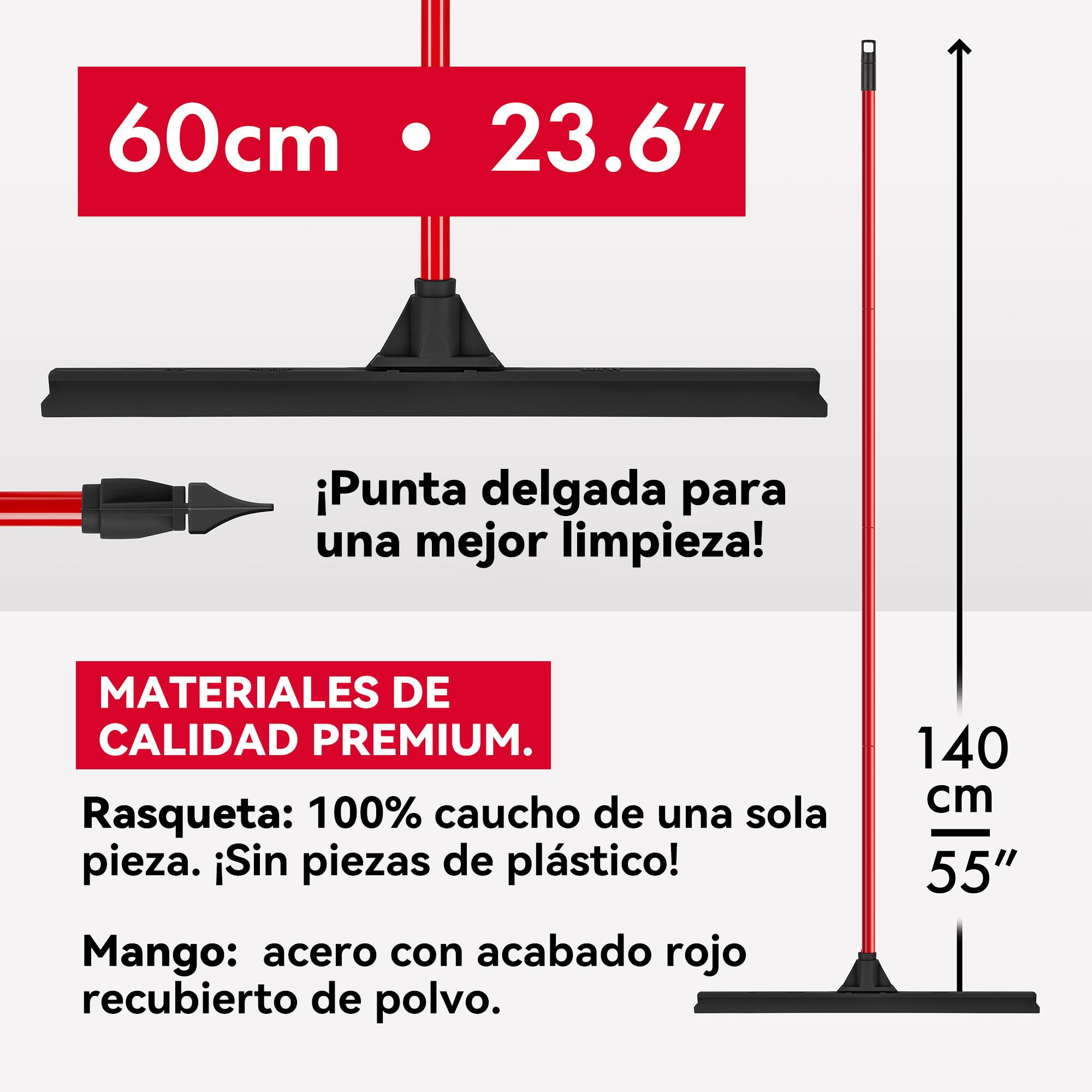 Tyroler Escobilla de Goma | Cabezal de 100% Gomma de 60 cm | Mango de 140 cm | Escoba de Goma para Suelo | Haragan para Suelos Exterior| Aragan para Suelos | Araganes para el Suelo | Haraganes
