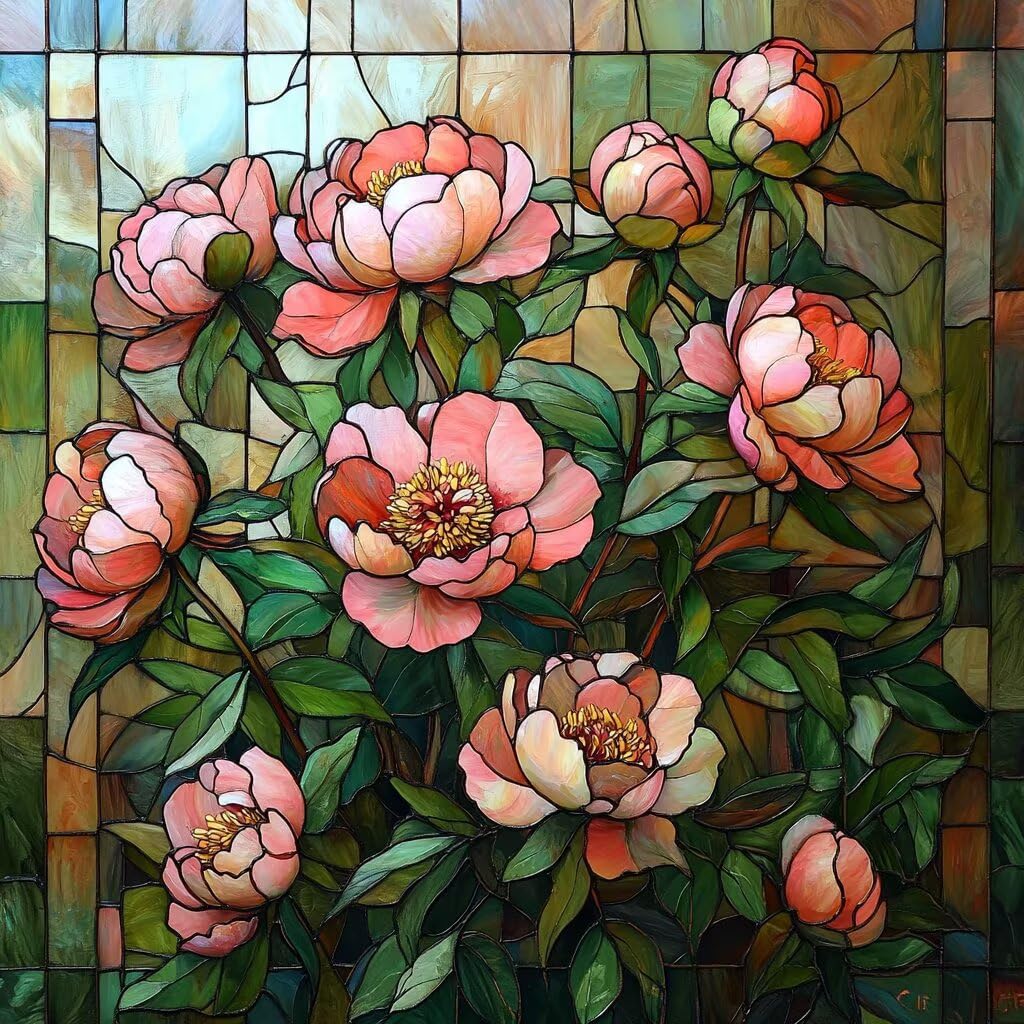 5D Pintura Diamante Kit Flores, Diamond Painting Vidrio, Diamond Painting Adultos Niños, Cuadros de Diamantes Kit Completo, Artesanías Bordado Decoración de la Pared Del Hogar Regalos 70x70 cm V-432