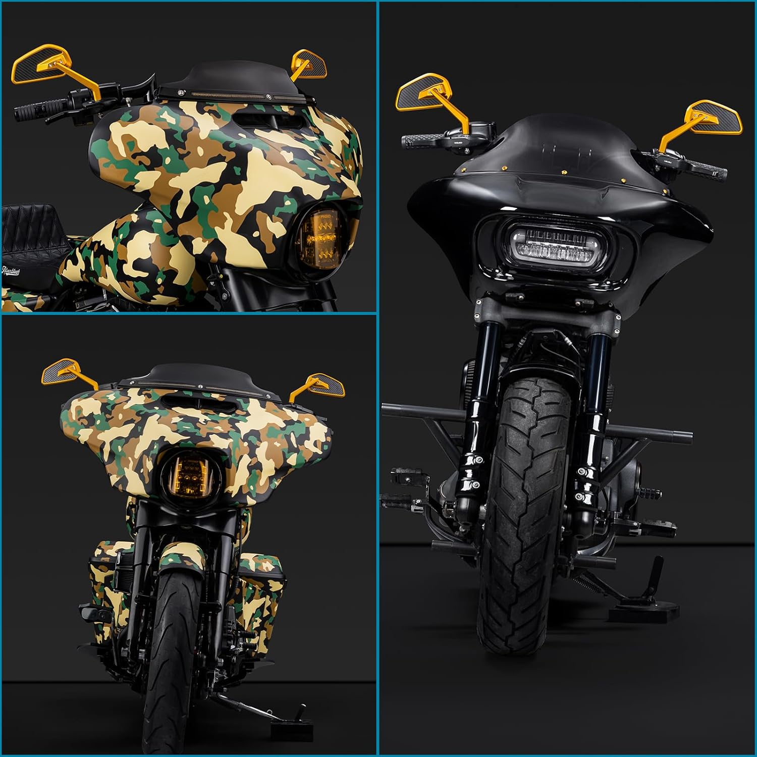 Motorcycle Rearview Mirror, CNC Carbon Fiber Rearview Mirror Fit For Harley Touring, Softail, Dyna, Sportster, Street Bob, Low Rider S, Road King, Fat Boy, and XL883 (Gold)