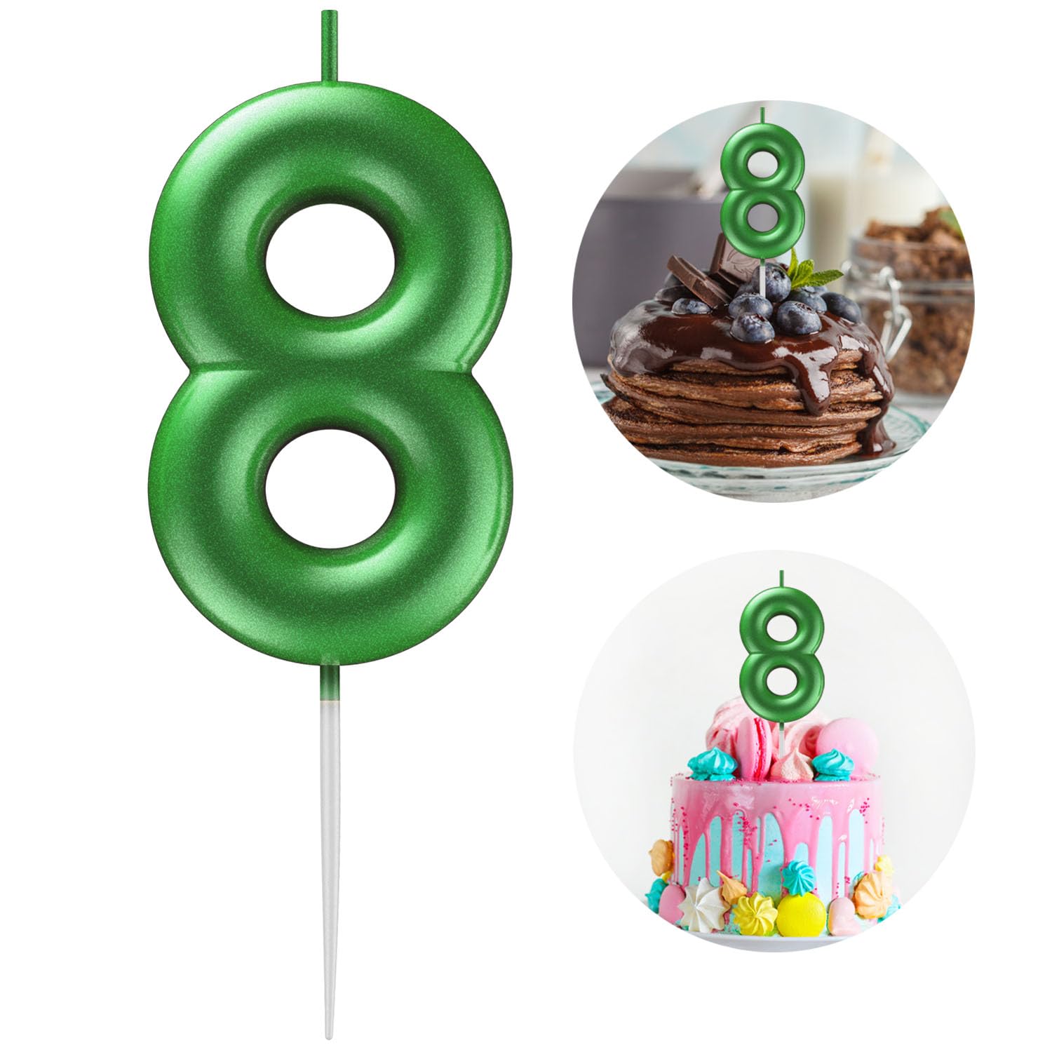 Vela verde con número 8 para cumpleaños, velas con números 3D para decoración de tartas de cumpleaños, bodas, aniversarios, celebraciones
