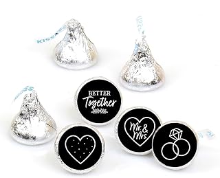 Big Dot of Happiness Mr. and Mrs. - Black and White Wedding or Bridal Shower Round Candy Sticker Favors - Labels Fit Chocolate Candy (1 Sheet of 108)