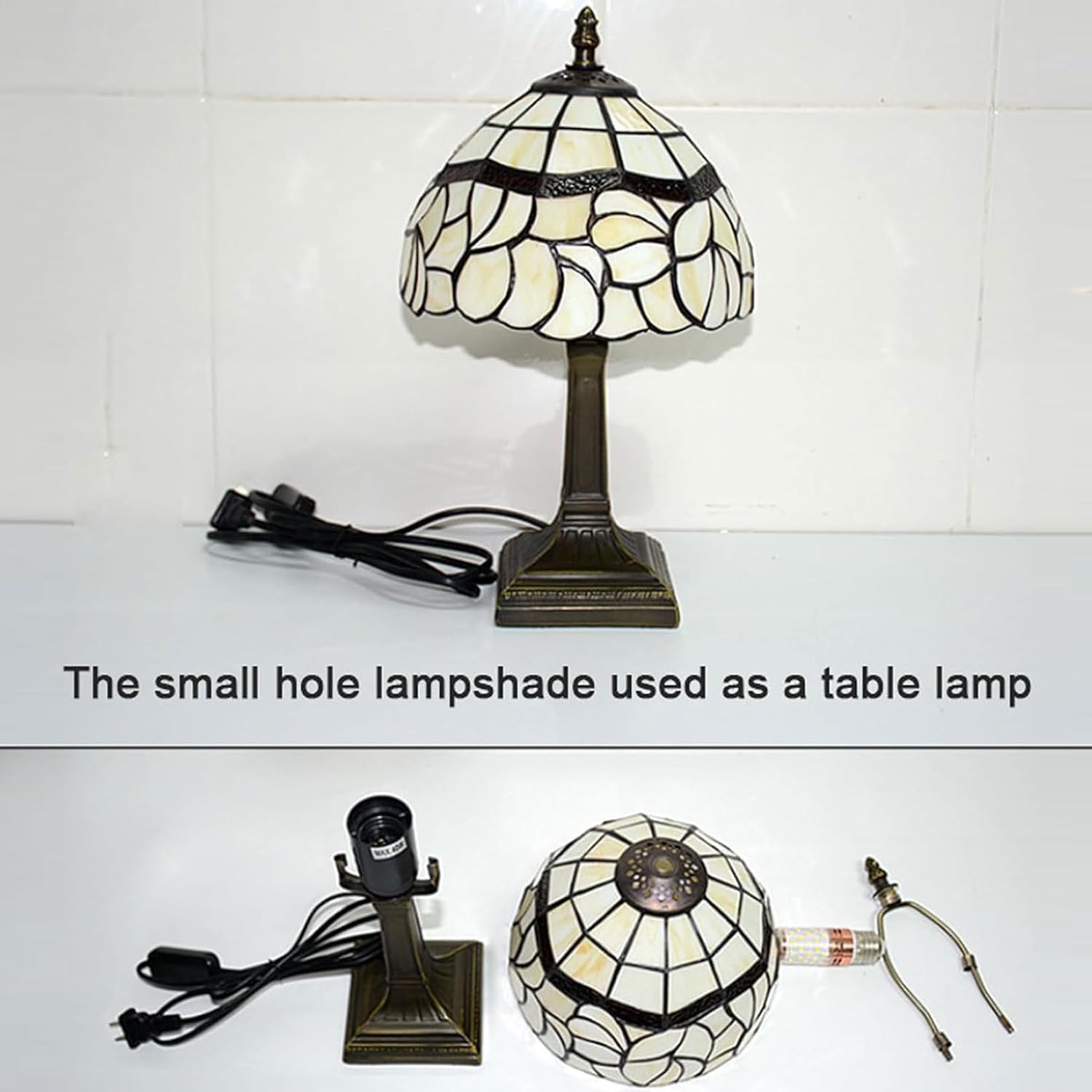 Tiffany Lamp Shade Replacement, Pastoral Floral Stained Glass Lampshades, Antique Beige Lily Design Light Cover, Only for Table Lamp Hanging Pendant lamp Ceiling Light,8 inch