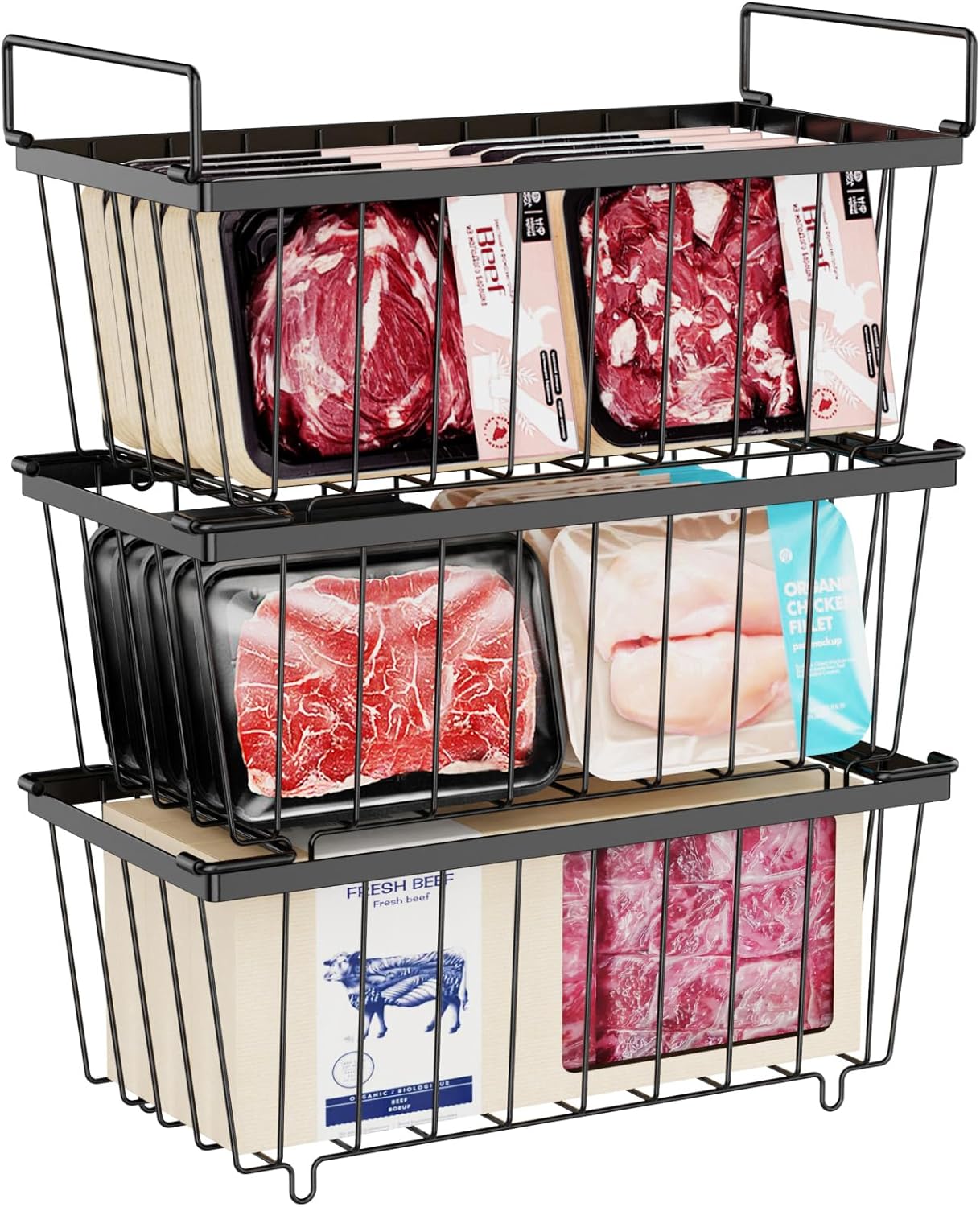 iSPECLE Chest Freezer Basket 3 Pack Stackable Freezer Bins for Most 7