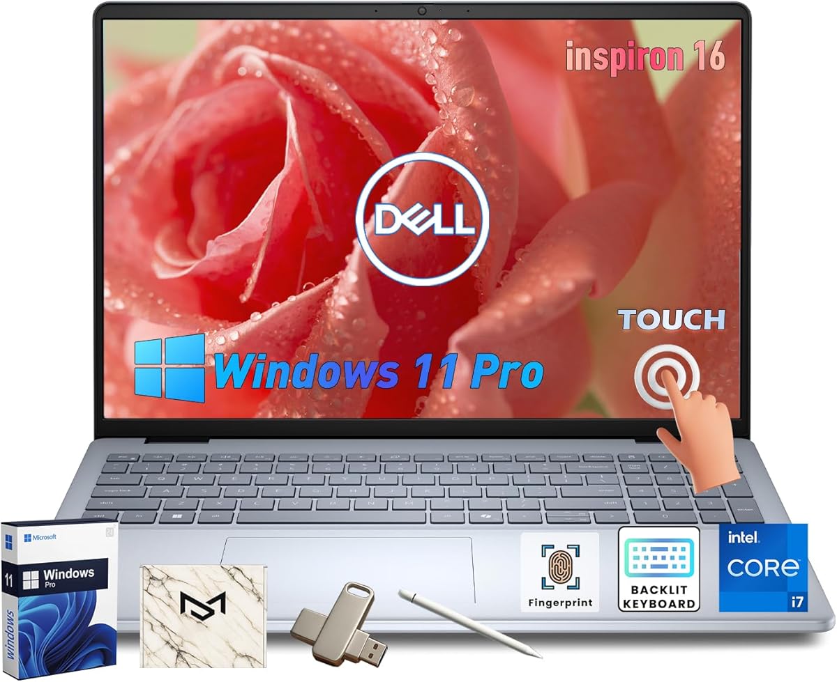 Dell Inspiron 16 Touchscreen Laptop - Intel 10-Core 7 150U(Up to 5.4GHz), 16'' FHD+ Anti-Glare Dsiaplay, 32GB DDR5, 1TB SSD, Backlit Copilot Keyboard, Windows 11 pro, Fingerprint, Express Charge : Electronics