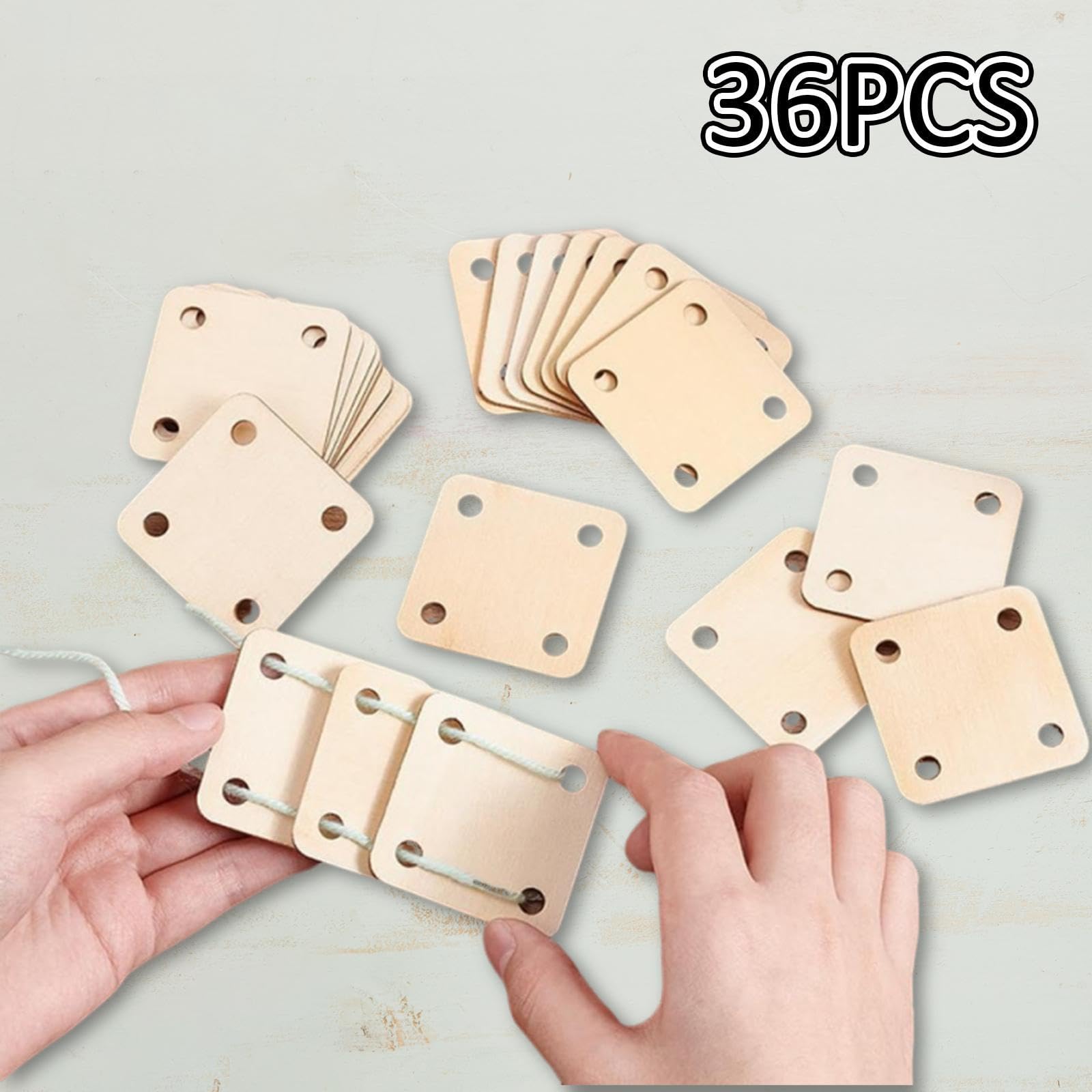 Badiman Weaving Cards 4 Holes Wood Loom Cards Kit for DIY Scarves Handicrafts Tapestry Hats, 36 Pieces