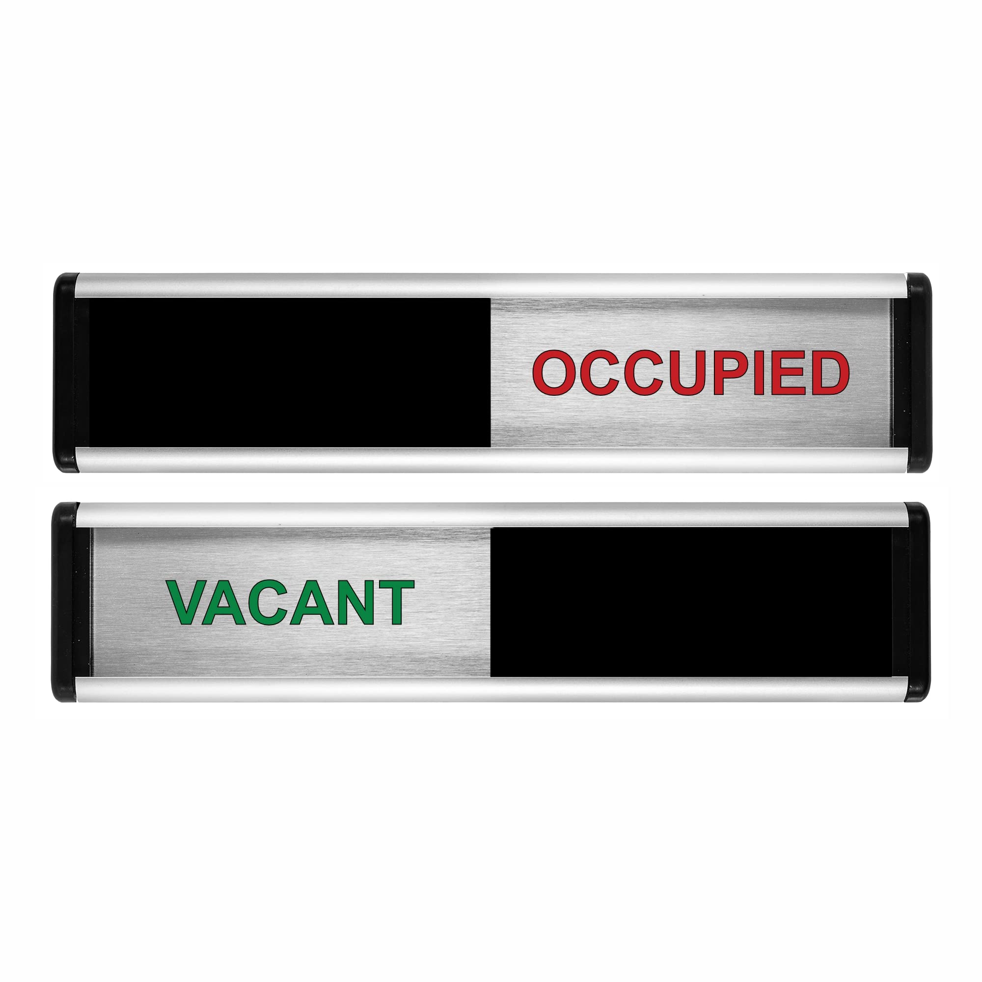 ViroDisplay® Vacant/Occupied Sliding Door Sign – Original Edition – 214 x 60mm – Anodised Silver Profile with Black End Caps – Self-Adhesive Fixing — image 1