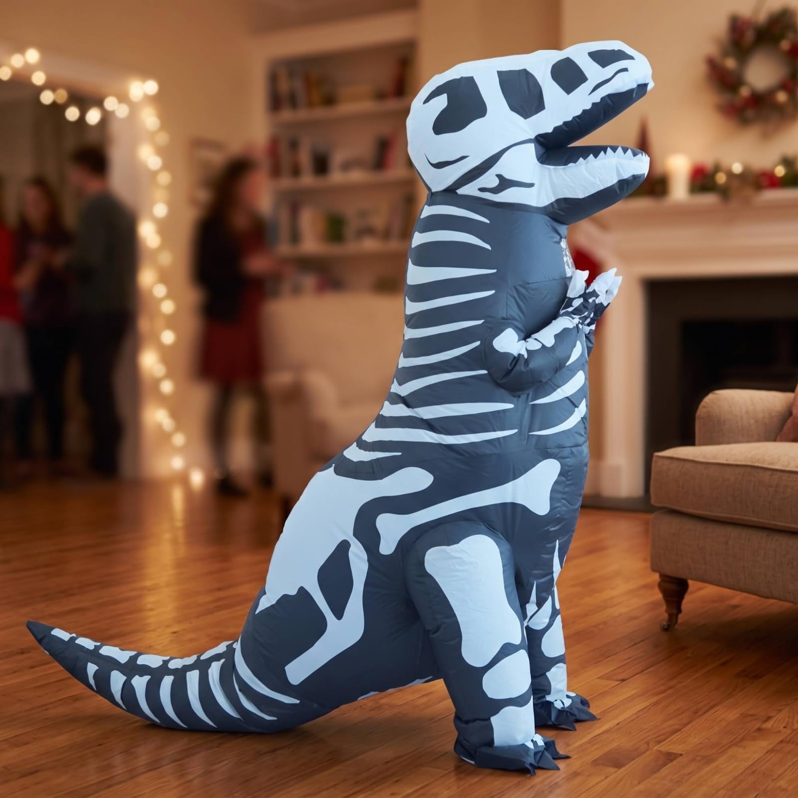 Sharplace Disfraz de Dinosaurio para Adulto Inflable Esqueleto Traje Hinchable Completo Ventilador Ligero Cómodo Visibilidad Alta Material Poliéster Plástico