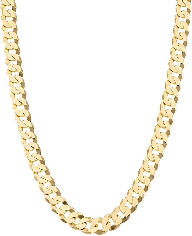 Miabella Collar para hombre con cadena de eslabones cubanos de plata de ley 925 chapada en oro de 18 quilates | 7 mm, cadena italiana con corte de diamante, joyería fina, hecha en Italia