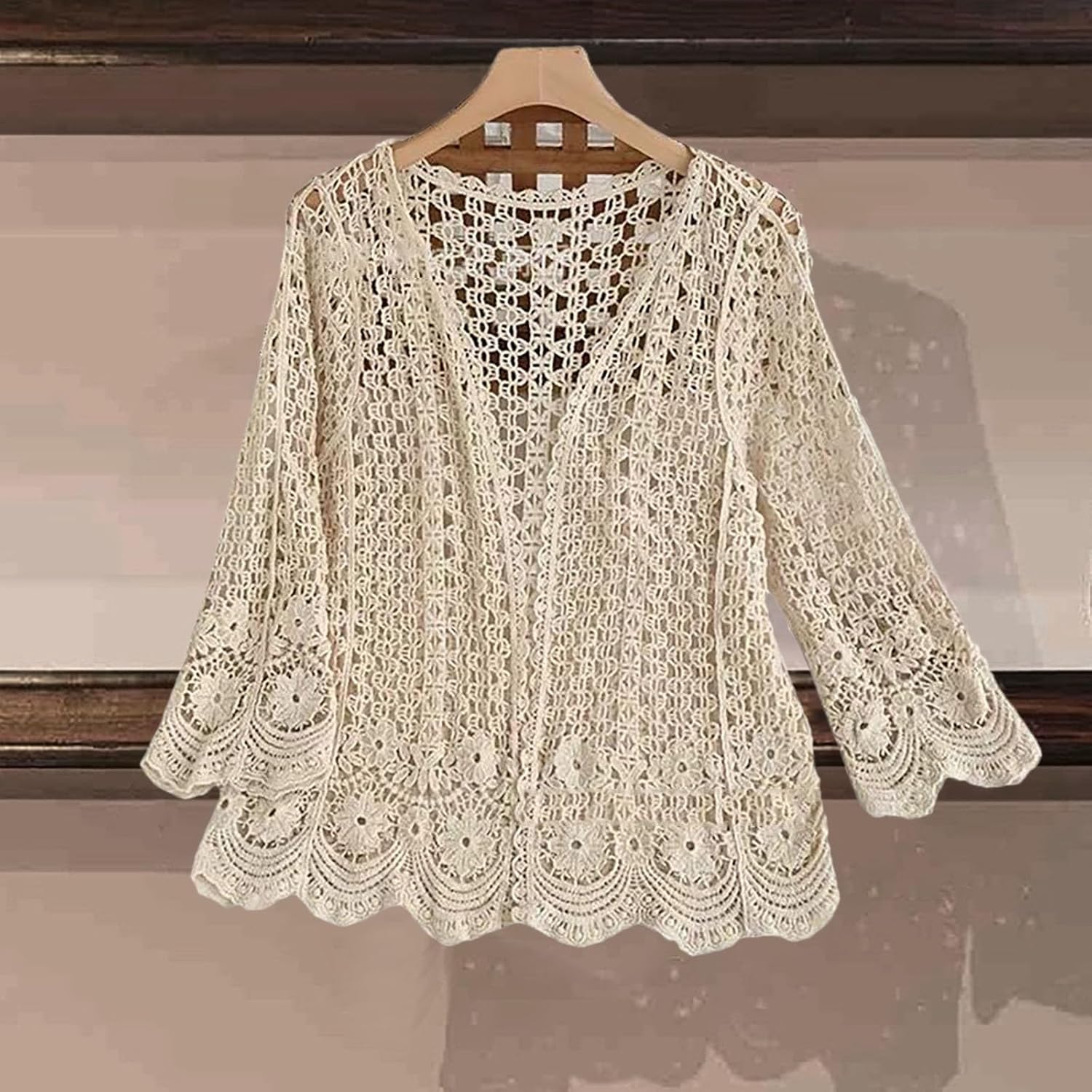 Womens Crochet Cardigan Sweater Lightweight Boho Knit Floral Mesh Outwear Summer Oversized Open Front Beach Shrug Sweaters