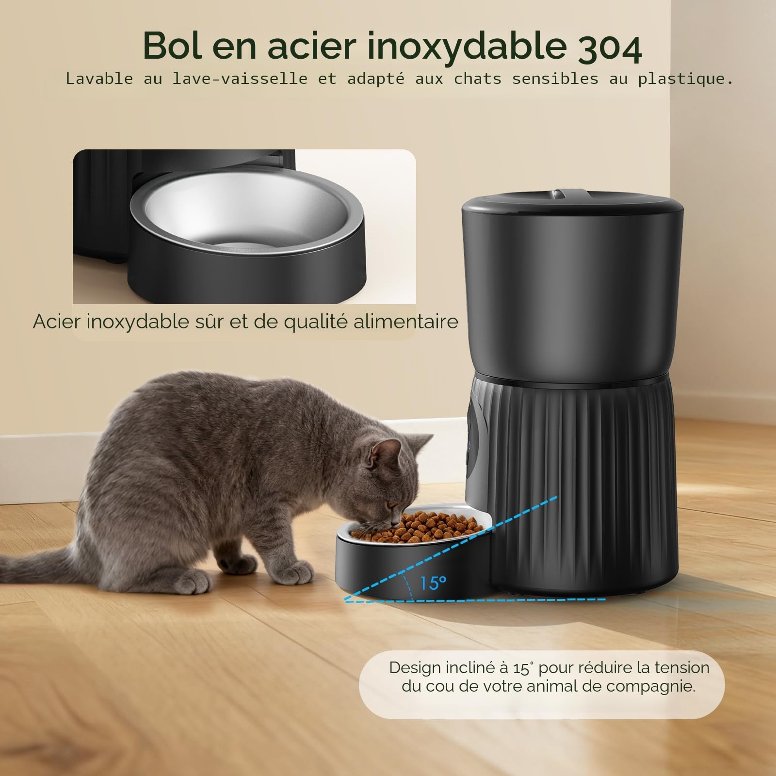 Faroro Distributeur Croquettes Chat Automatique, Caméra HD 1080P avec Vision Nocturne, 5G WiFi Mangeoire pour Chat/Chien avec Audio Bidirectionnel, APP, Caméra Basculante et Double Alimentation