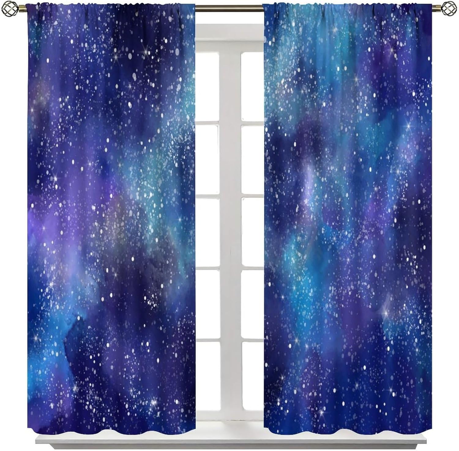 Galaxy Curtains,Celestial Outer Space Blue Purple Nebula Universe Starry Stars Pattern Blackout Rod Pocket Window Drapes for Bedroom Living Room Kitchen 63x72 Inch