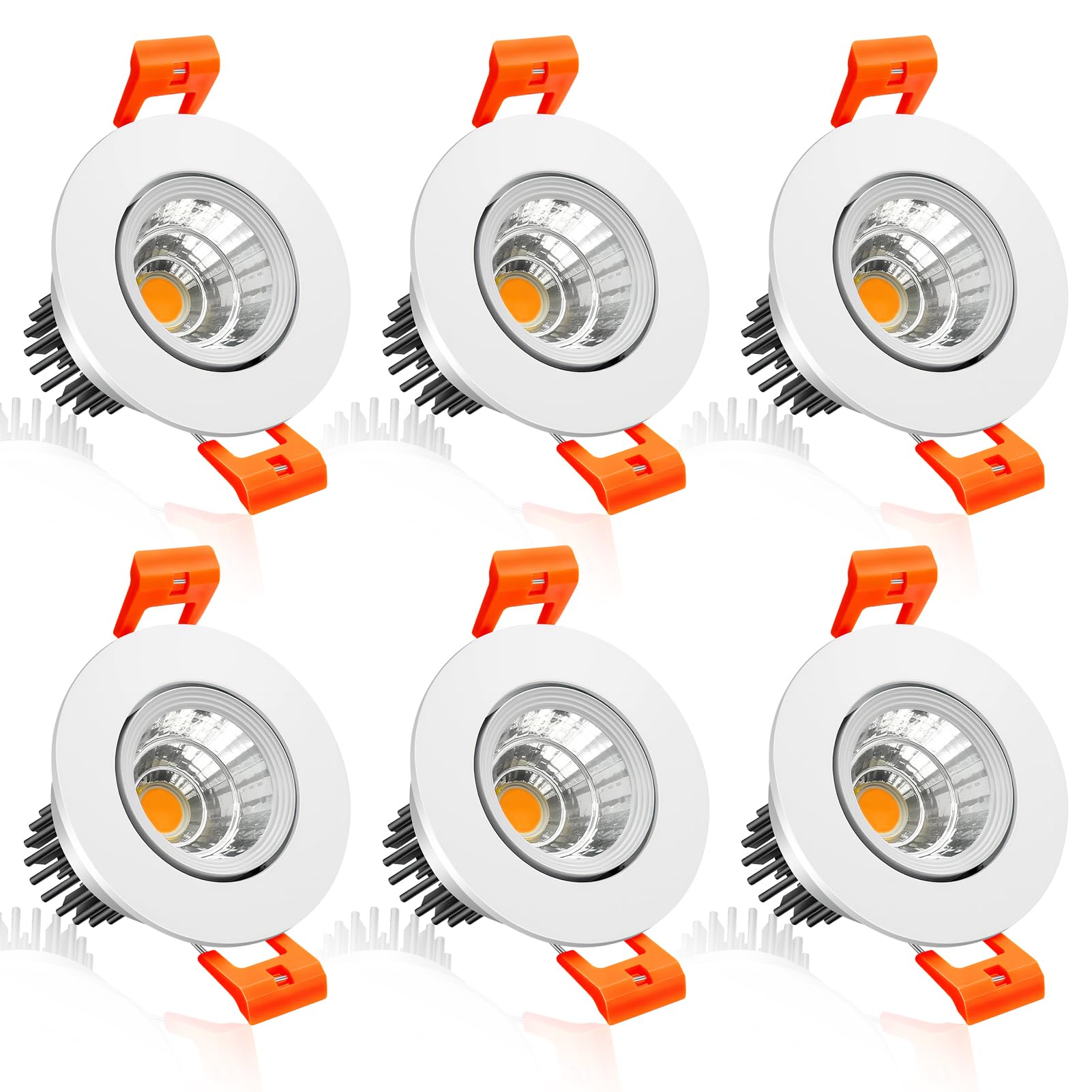 inShareplus 2 Inch LED Downlight, 3W Recessed Lighting COB Dimmable, 3000K Warm White, CRI80, Ceiling Lights with LED Driver, 6 Pack