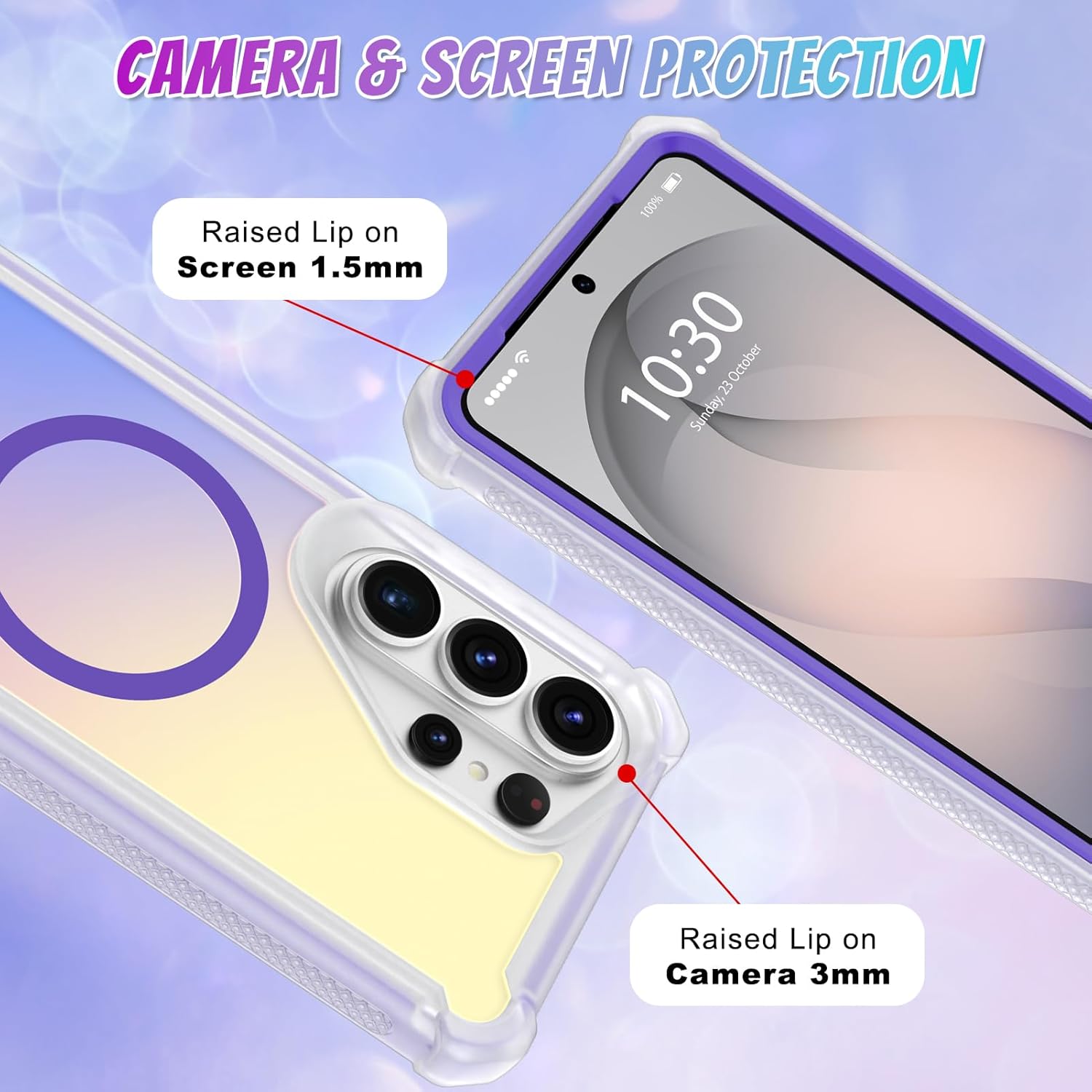 Bonoma for Samsung Galaxy S26 Ultra Case, Iridescent Back, Magnetic Support for MagSafe Shockproof Cover, Crystal and Corner High-Duty Protection for Girls Women -Purple