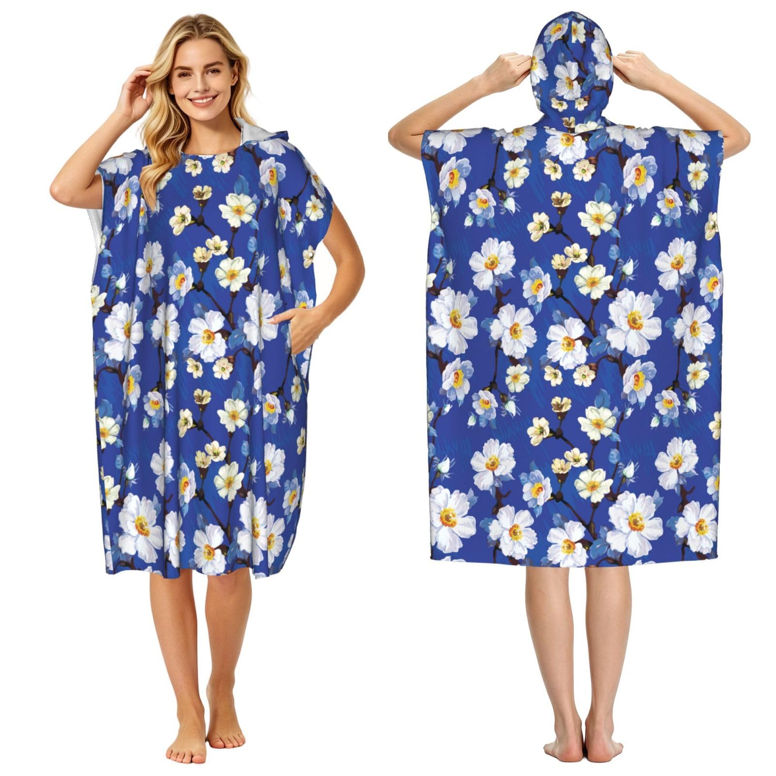 Poadnly Watercolor Flower, Adult Hooded Beach Towel 90 x 110 cm,Changing Bath Robe, Surf Poncho Towel For Women Men