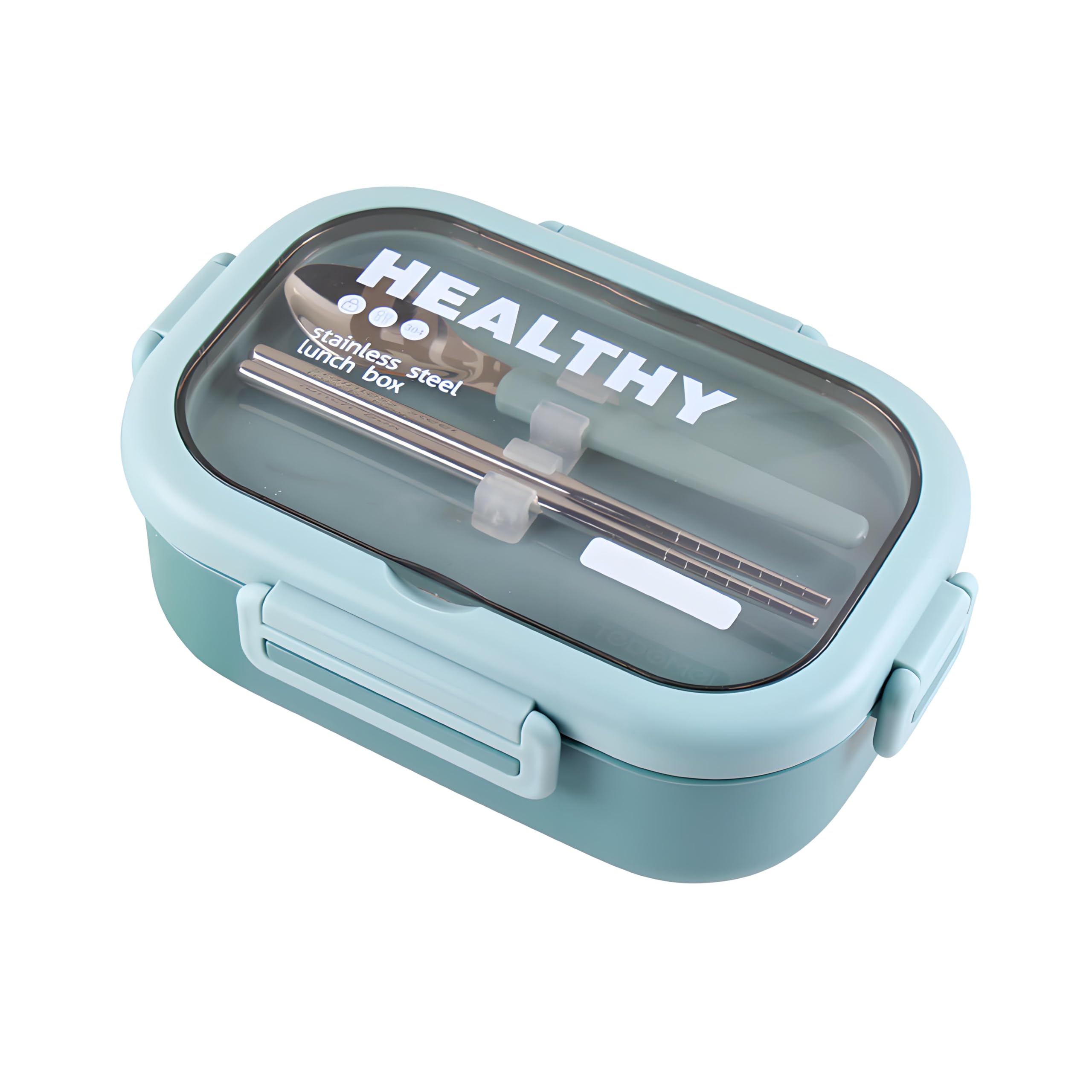 Ausenzup Stainless Steel Lunch Box, Portable Bento Box for Adults, Easy to Clean, Leak-Proof Design, Food Storage Container with Tableware for Family, Work, Picnics and Travel (Green, 850ml)