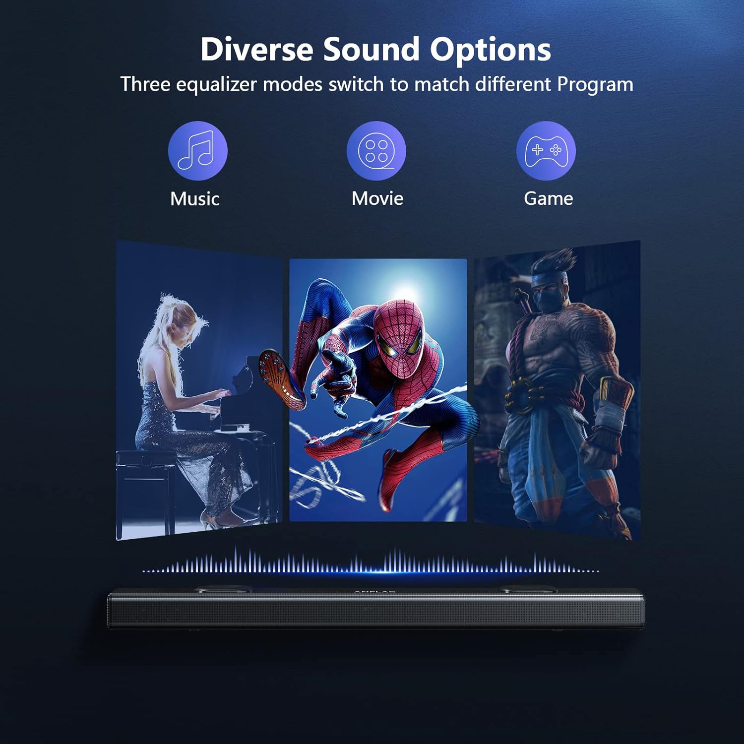 ANFLAG Sound Bar for TV, 38 Inch Soundbar with Dual Built-in Subwoofer, 90W Wired & Wireless Bluetooth 5.0/HDMI/Optical/Aux/USB, 3D Stereo Sound,Black, (HT-K350)