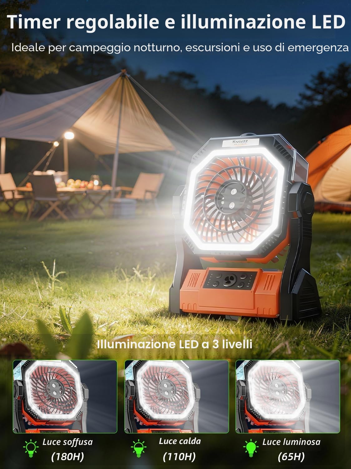 Ventilatore da campeggio con Nebulizzatore, Ricaricabile USB Ventilatore | 20000mAh Ventilatore da Tavolo 4 Velocità 270° Regolabile con Timer e LED Alimentato a batteria per Viaggi, Picnic, Pesca