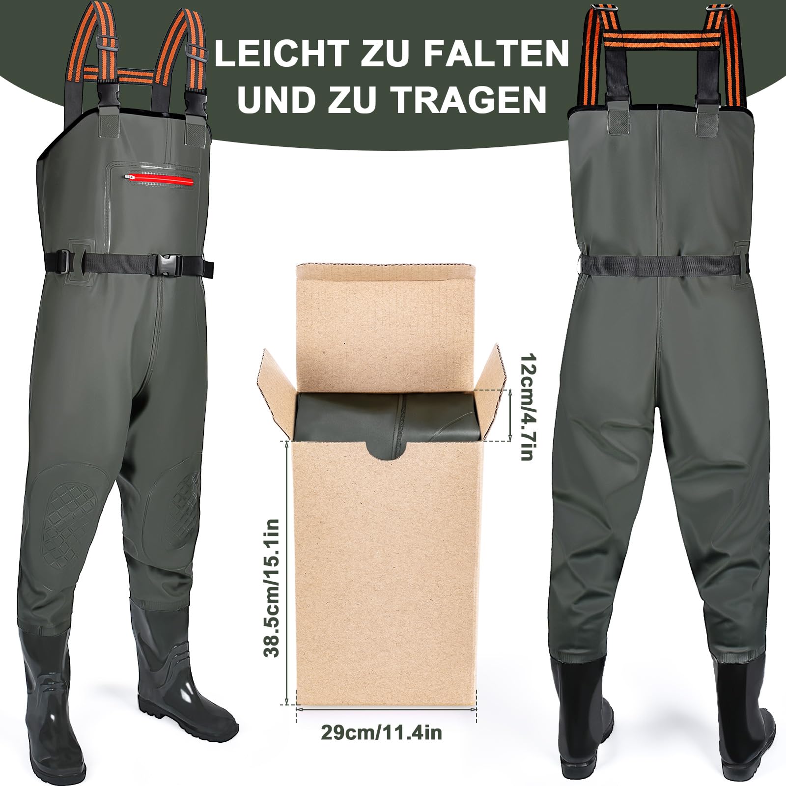 YOOHBERRYS Waders Peche Homme, Waders Pantalons de Pêche avec Poche Poitrine, Pantalons de Waders avec Bottes 42-46, Waders Peche Antidérapants Cadeau pour Amateurs de Pêche e Sportive