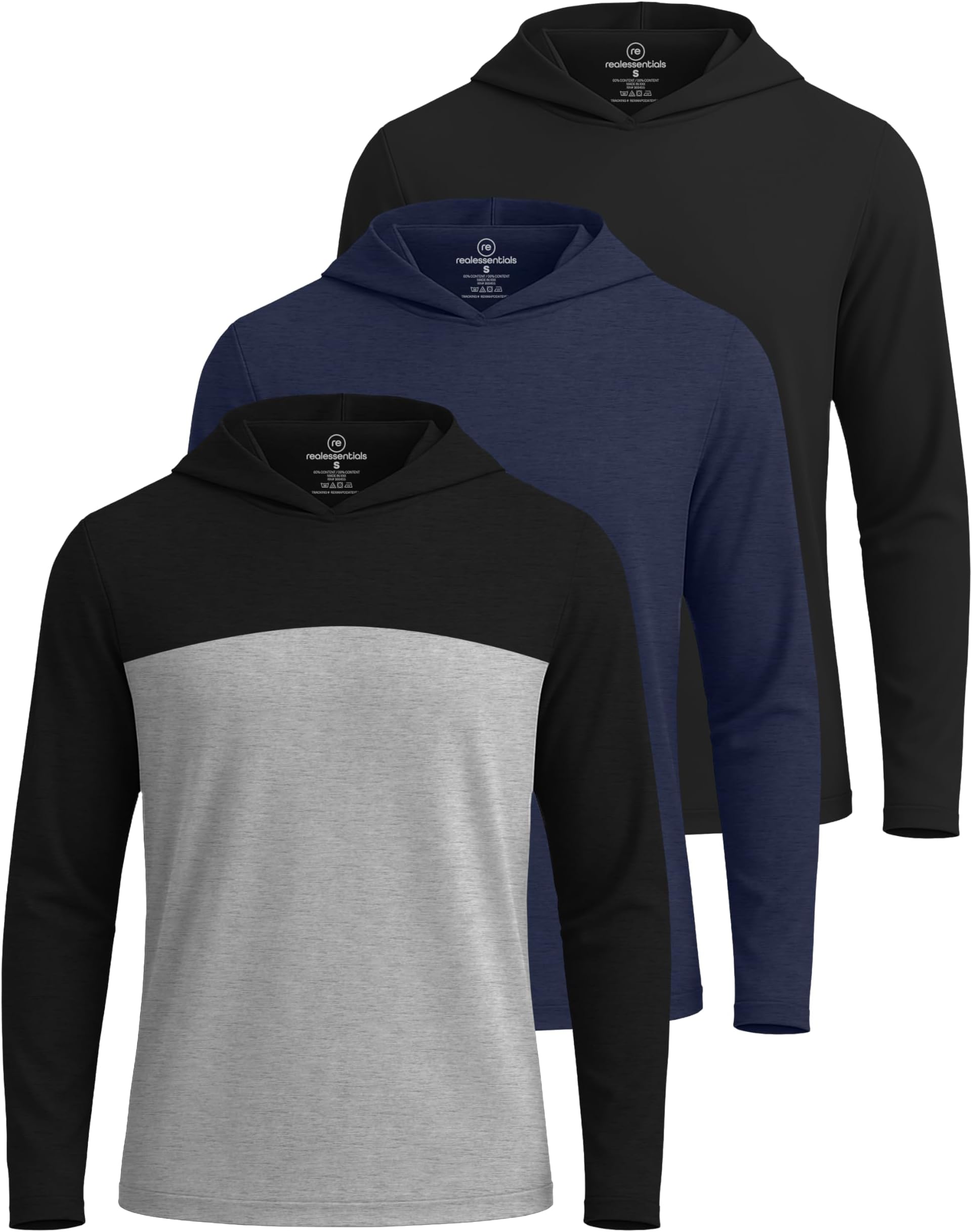 3 Pack: Men's Dry Fit Wicking Long Sleeve Fishing Active Hoodie Pullover Sweatshirt (Big & Tall)