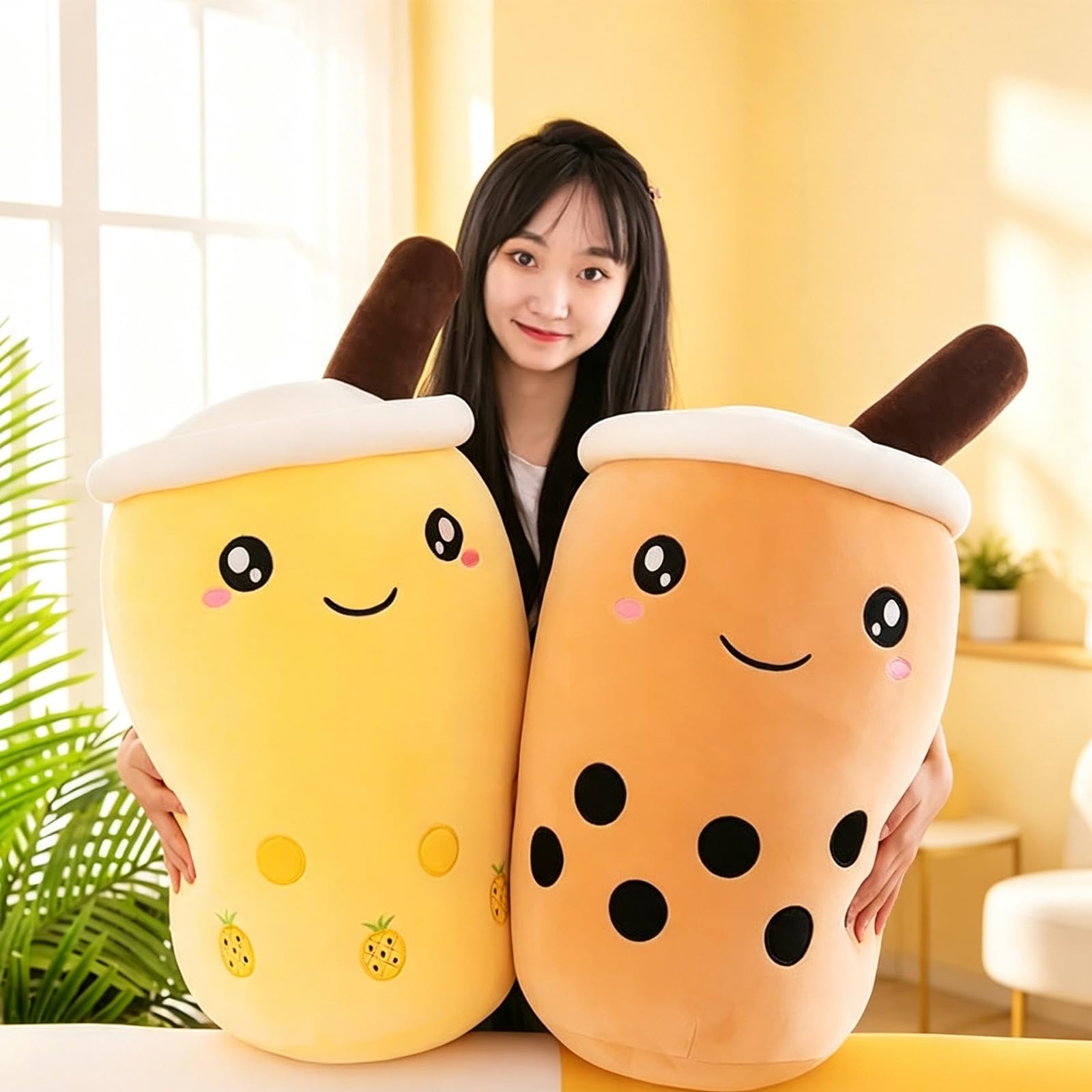 Bubble Tea Plush Toy, Boba Cuddly Plush Dolls Soft Cuddly Toy Tea Soft Doll Tea Cup Cushion Children's (N,50cm)