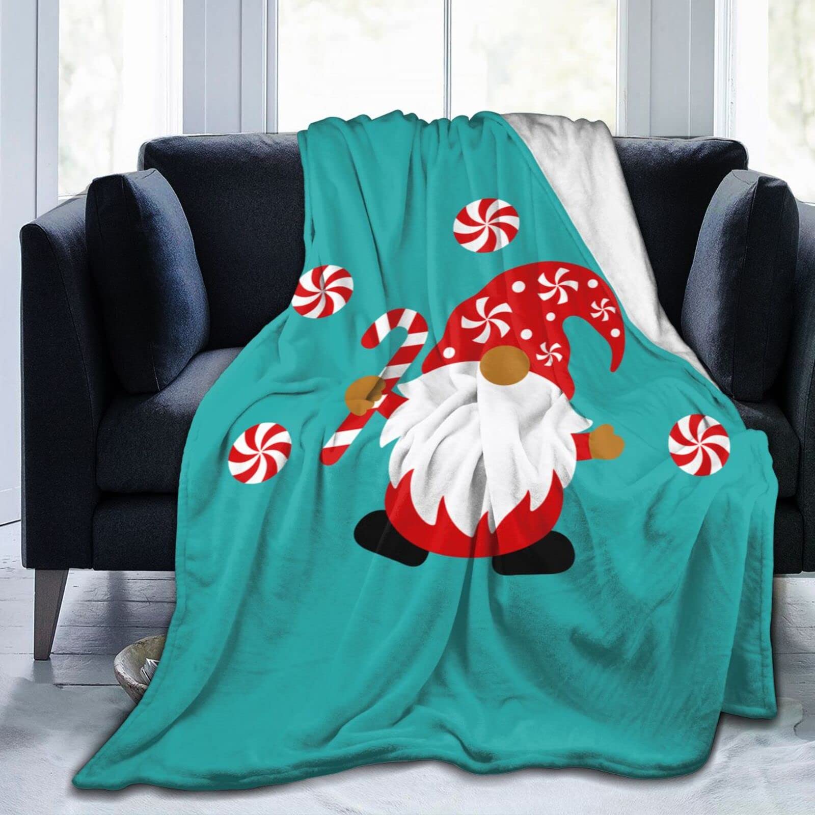 Lsjuee Christmas Gnome Throw Blanket Warm Cozy Blankets Lightweight Soft Cozy Flannel Winter Holiday Blanket for Sofa Couch Bed Office Xmas Gift 50"X40"