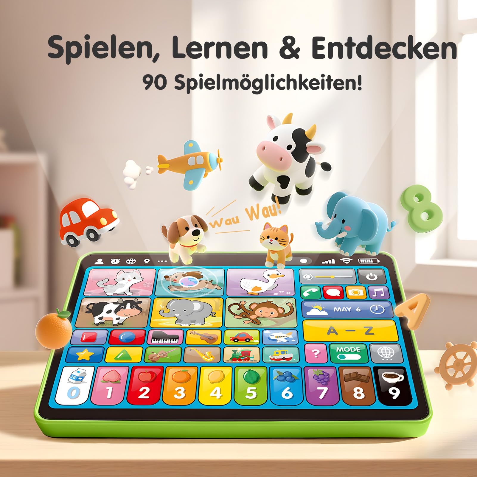 hahaland Kinder Laptop Baby Tablet für 1 2 3 Jahr alte Jungen Mädchen, Augenfreundliches Elektrisches Lernspielzeug mit Words,Zahlen,Alphabete,Songs, Montessori Spielzeug (EN/DE/FR/IT/ES)