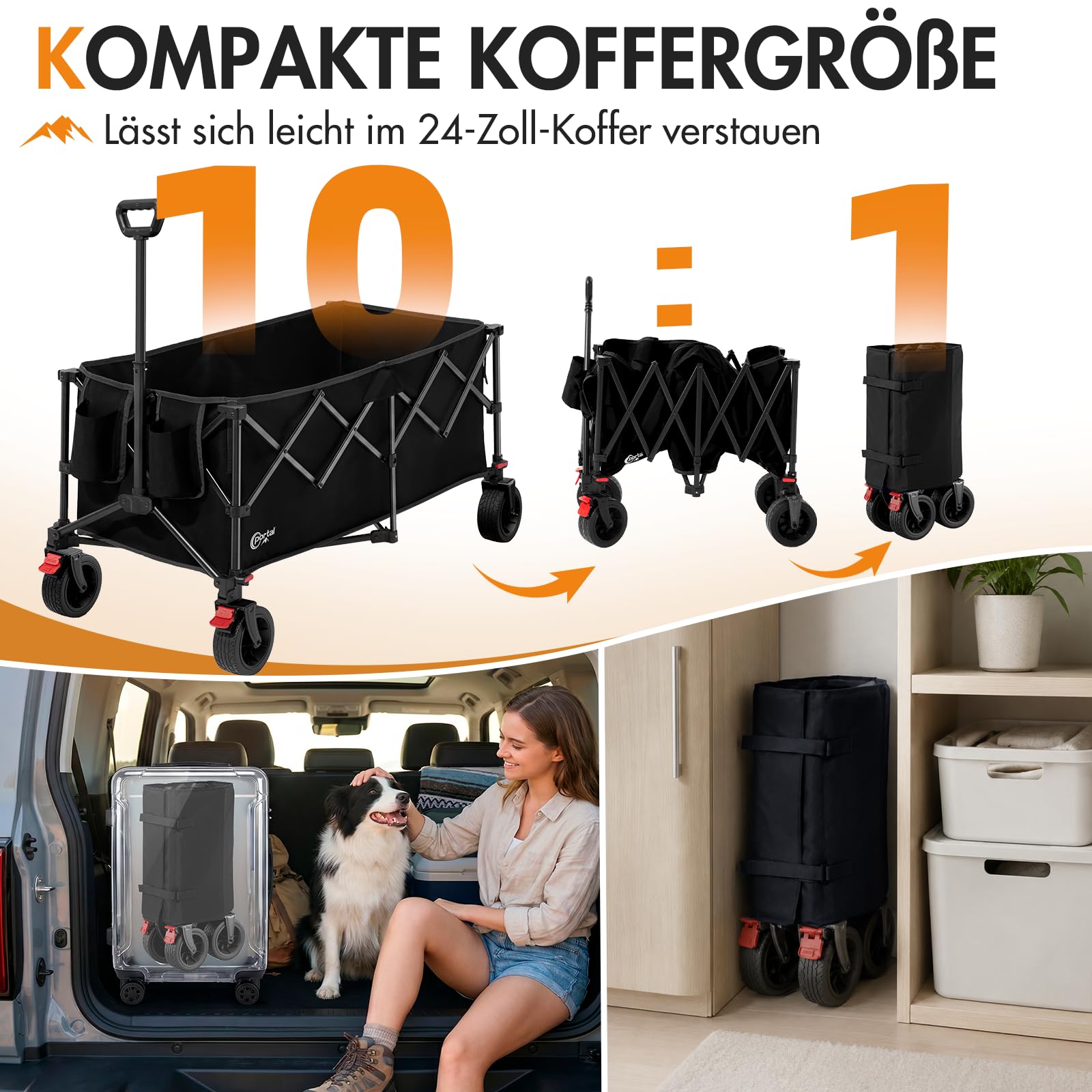 Bollerwagen faltbar 300L XXL Ladefläche 150kg belastbar Handwagen mit Getränkehalter Transportwagen klappbar Strandwagen Faltwagen für Garten Camping Festival