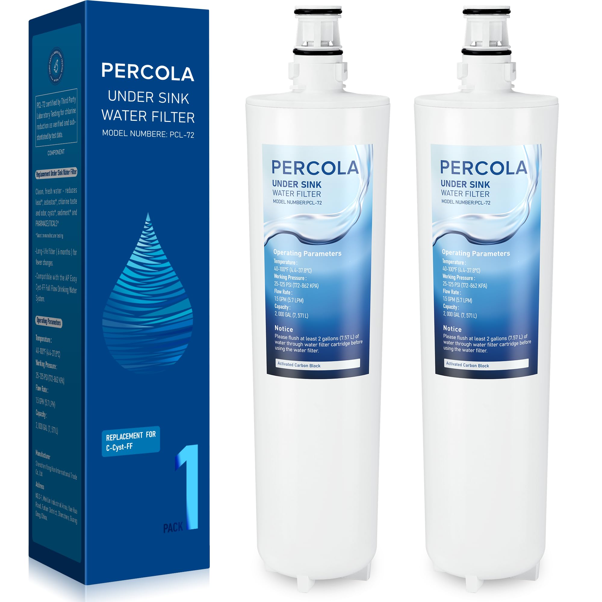 Percola C-Cyst-FF Under Sink Full Flow, Compatible with C-Cyst-FF, 5610428, Cyst-FF High Flow System (2 Pack)